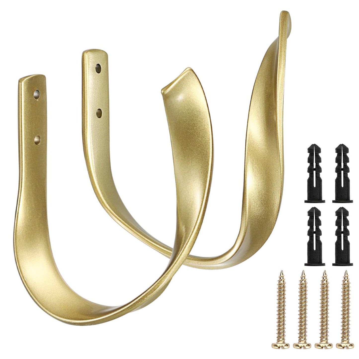Sumnacon 2 Pcs Aluminum Alloy Curtain Holdbacks - Decorative Wall Mounted Drapery Tiebacks with Screws, Heavy Duty Window Treatment Holdbacks for Home Decor, Gold