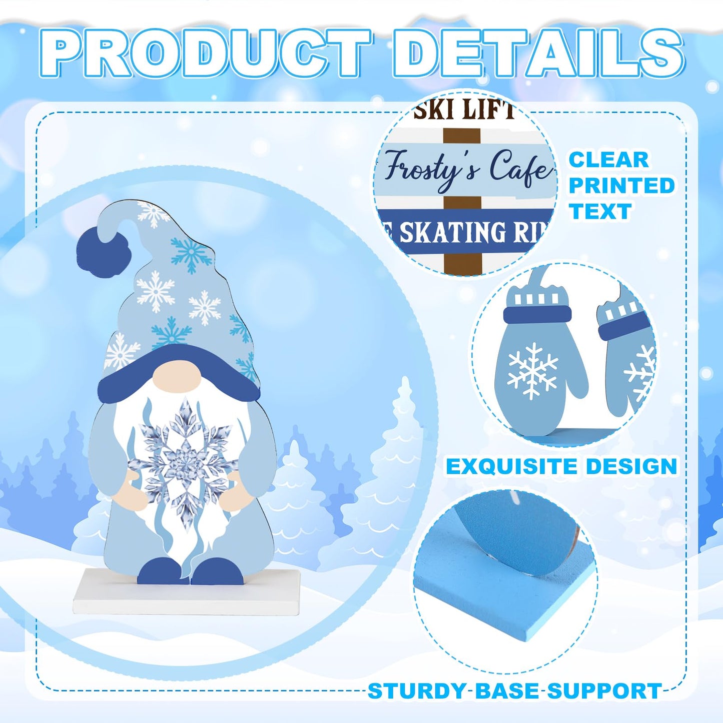 Barydat 6 Pcs Winter Wooden Table Decorations Snowman Snowflake Wooden Centerpieces for Party Black White Blue Tabletop Block Signs Winter Tiered Tray Decor for Home Office Kitchen(Snowman)