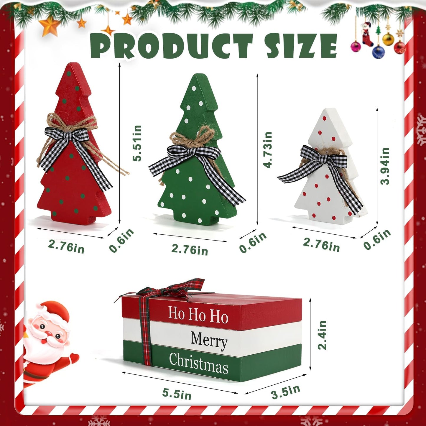 Christmas Decoration 6PCS Table Centerpieces, Tabletop Christmas Decor for Tiered Tray Shelf Mantel Fireplace Coffee Bar Office Desk Farmhouse Xmas Holiday Decoration Wood Faux Book and Tree Sign