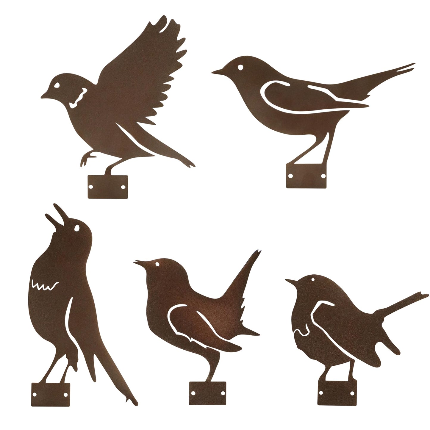 MIRATE 5PCS Rusty Metal Birds Decoration,Outdoor Fence Yard Decor,Metal Birds Craft Statue Ornaments for Yard Art,Garden Decor