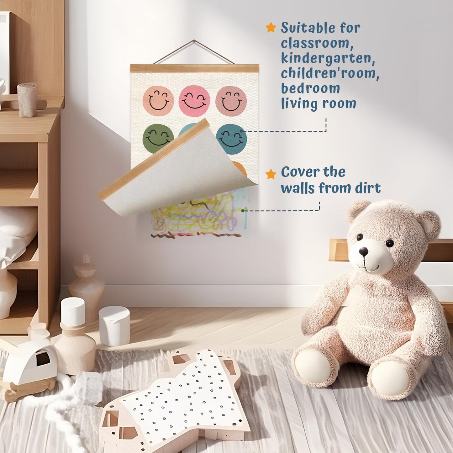 Smiley Face Poster for Babys Boys Girls Kids,Canvas Hanging Poster, Kids Wall Decor Gifts for Classroom Nursery Home school Baby Room Playroom Reading Room Bedroom Front Door-Baby Gifts Shower 12x16inch(Face)