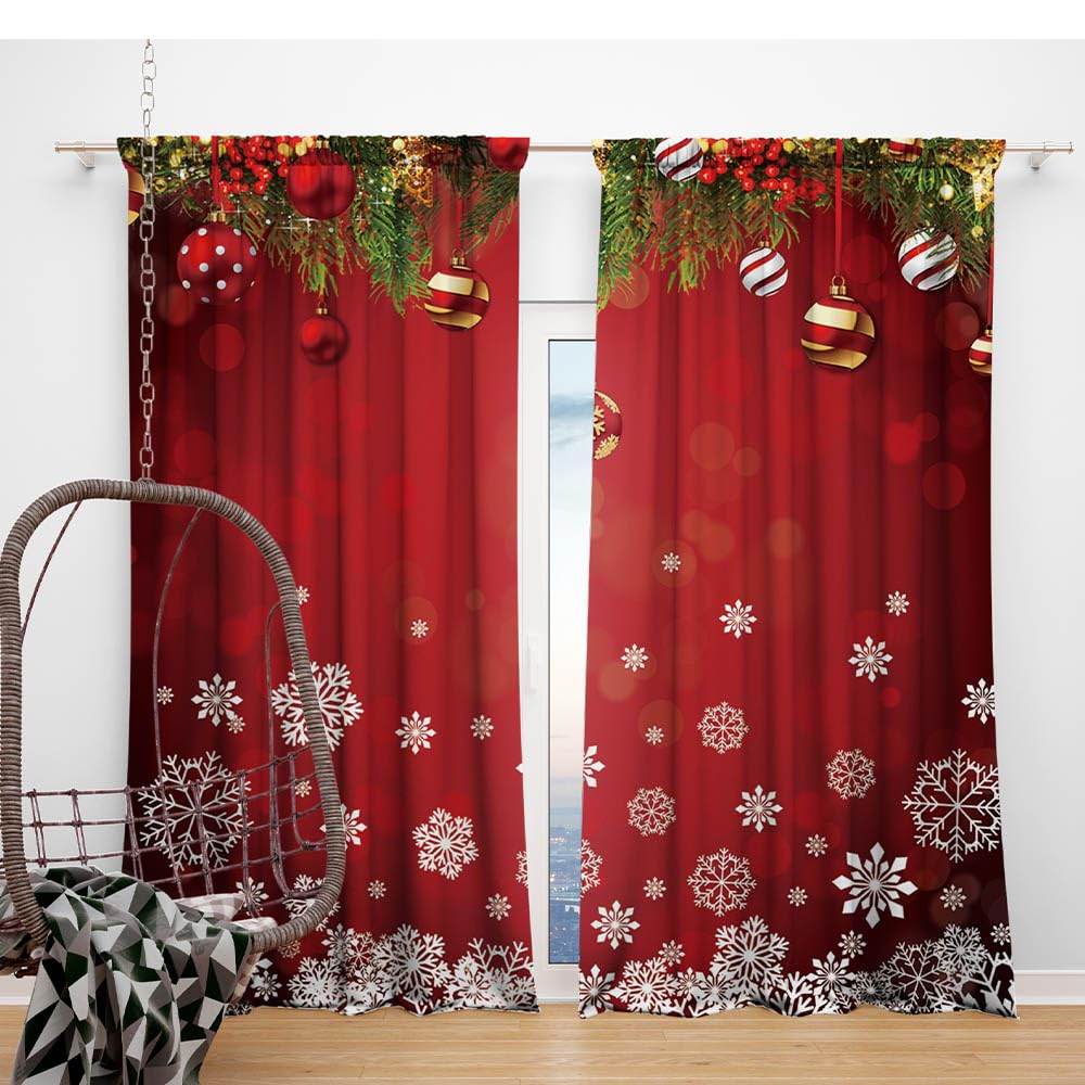 DOTOOMA 82x84 Inches Christmas Snowflake Window Curtains Xmas Ornaments Coniferous Pine Tree Tinsel Theme Bedroom Living Room Decorative Curtains Drapes 2 Panel