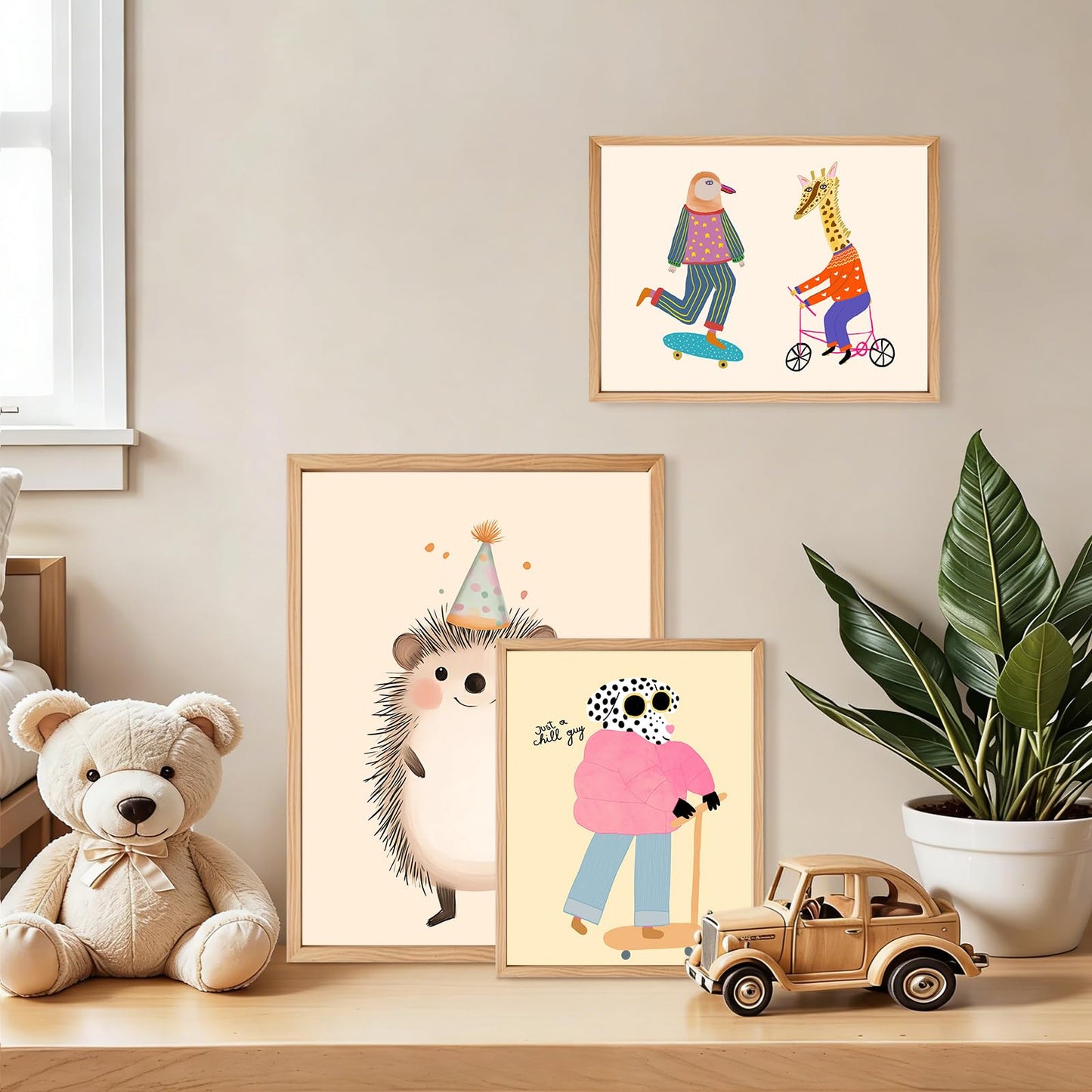 Aroutde 12Pcs Pink Girl Room Decorations Playroom Wall Art, Cartoon Animals Wall Art Funny Cat Dog Giraffe Hedgehog Prints Boys & Girls Kids Toddler Room Bedroom Eclectic Gallery Artwork (Unframed)