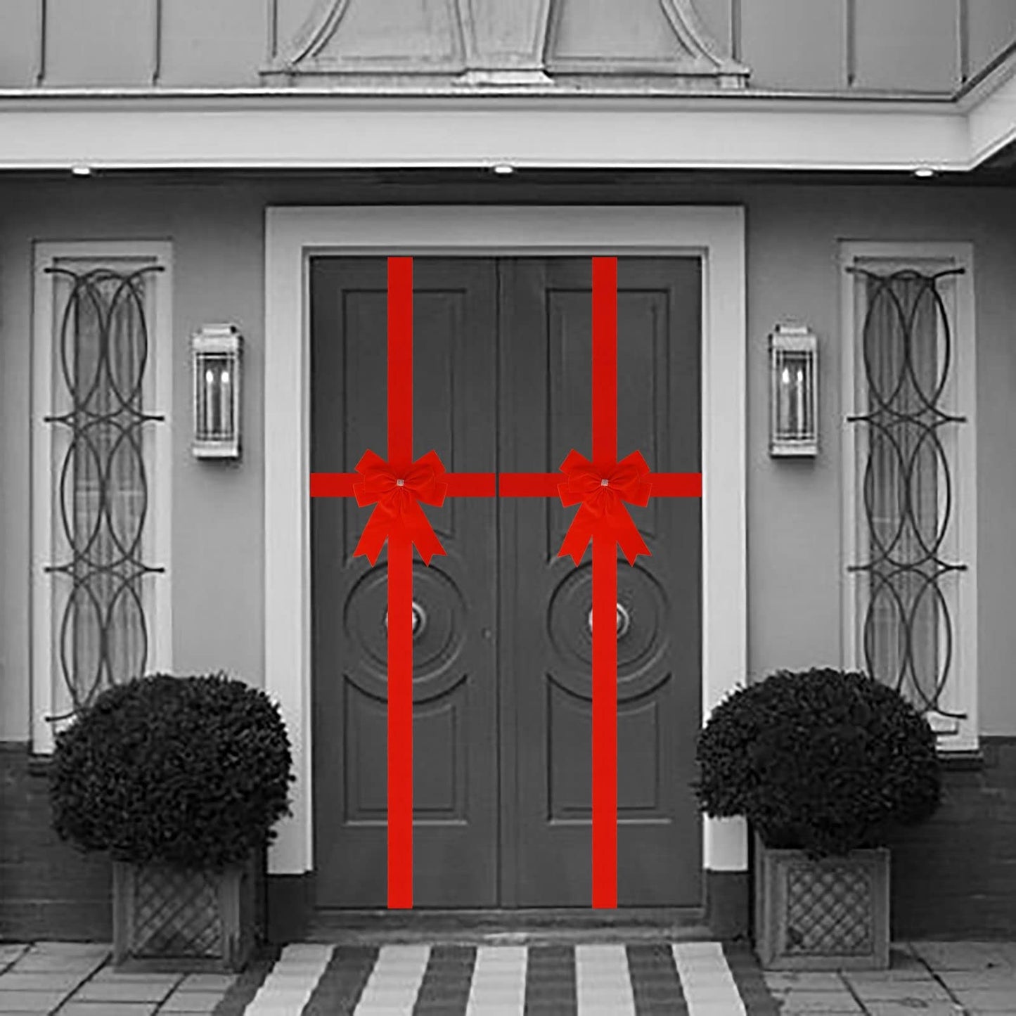 Meseey 1 Pcs Large Christmas Velvet Red Cabinet Door Ribbon Bows Gate Door Christmas Wreath Bow Festival Wrapping Decorations for Christmas Tree Fireplace Home Front Door Party Supplies (Red, 1)