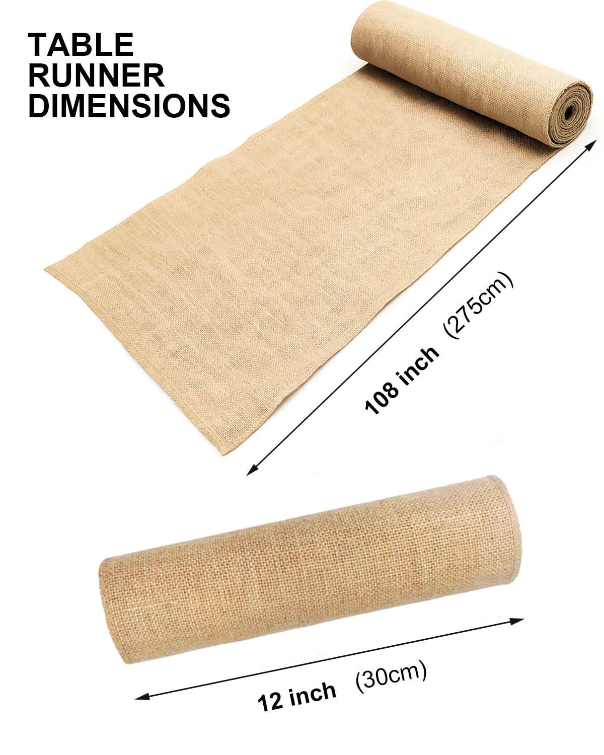 Burlap Table Runner 12×108 Inch – Rustic Jute Fabric Roll with No-Fray Edges – Natural Farmhouse & Wedding Table Décor – Eco-Friendly Hessian Cloth for Parties & DIY Crafts