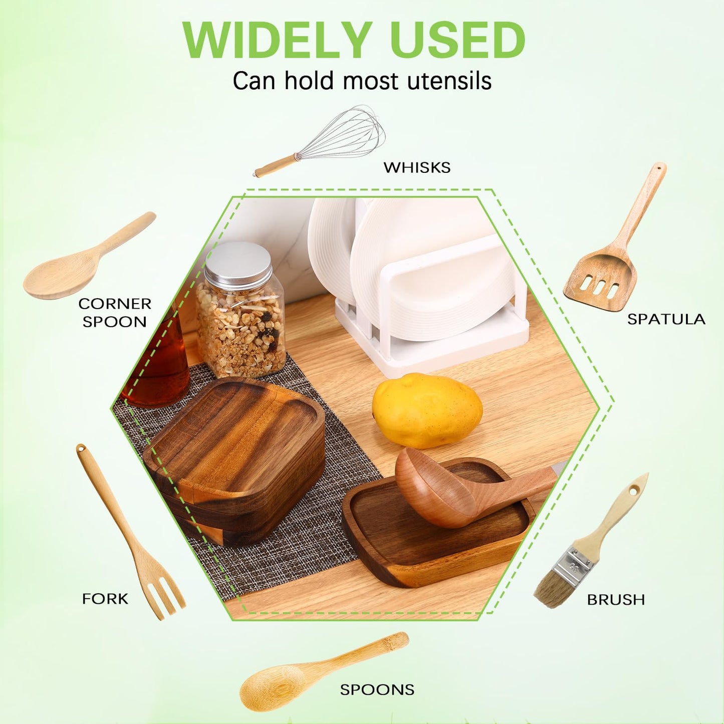 Honeydak 4 Pcs Acacia Wood Spoon Rest for Stove Top Handmade Smooth Wooden Kitchen Spoon Holder for Ladles Tong Cooking Accessories Housewarming Gifts, 5.9" x 4.5"