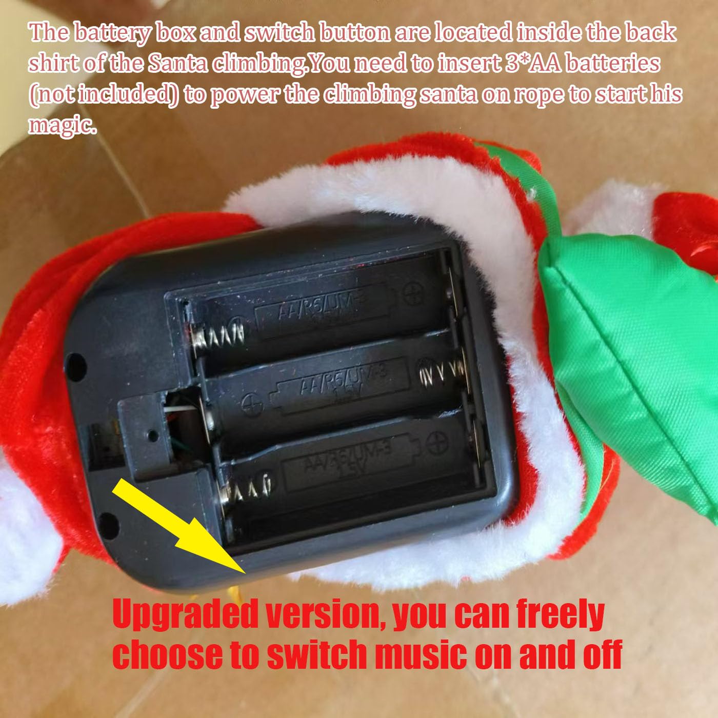 Climbing Santa with Music, Electric Santa Climbing Rope Battery Operated Climbing Santas Claus, Climbs Up and Down, Home Decoration for Parties