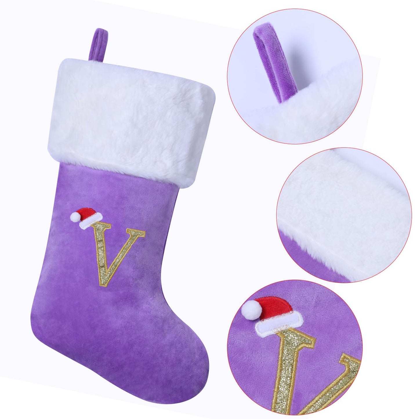 AUAWMLK 20-Inch Christmas Stocking with Embroidered Letter, Thick and Luxurious Purple Velvet with Super Soft Plush Cuff Personalized Festival Decoration for Xmas and New Year Party (Letter A)