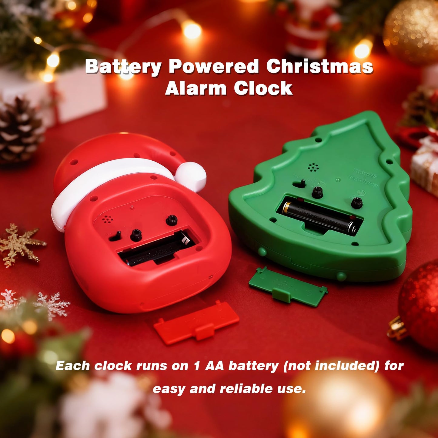 AYRELY® Christmas Alarm Clock Gift Set – 2 Silent Analog Clocks (Santa Hat & Christmas Tree), Ready-to-Gift Holiday Edition for Kids & Family, with Festive Gift Box