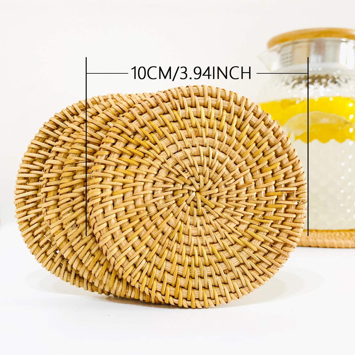 Handmade Braided Drink Coasters, Set of 4, 3.94’’ Round, Ideal for Gifts & Home Decor