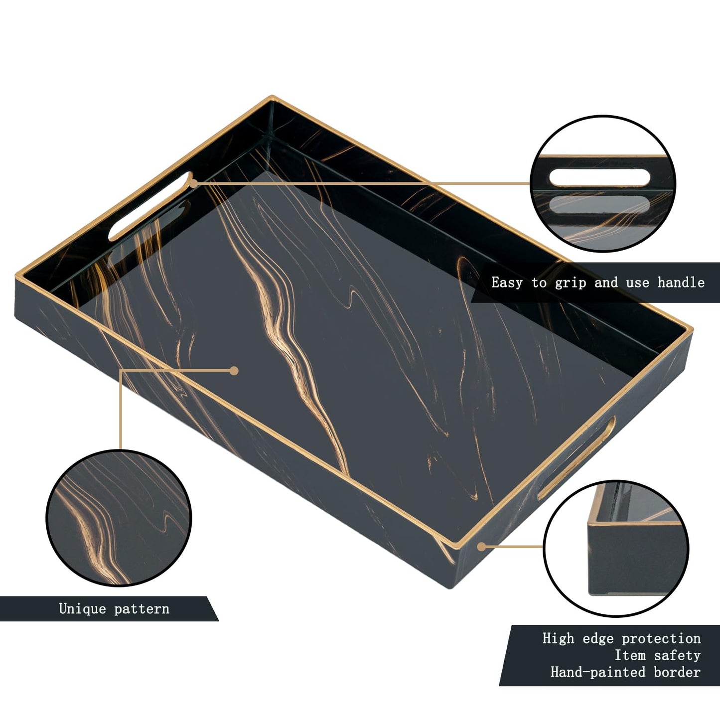 Serving Tray, Modern Plastic Food Trays for Eating on Lap Decor Coffee Tray with Handles Rectangular Non-Slip Candle Plate, 15.7"x11.8"x1.6" Large Drinks Platter for Kitchen/Living Room/Bedroom