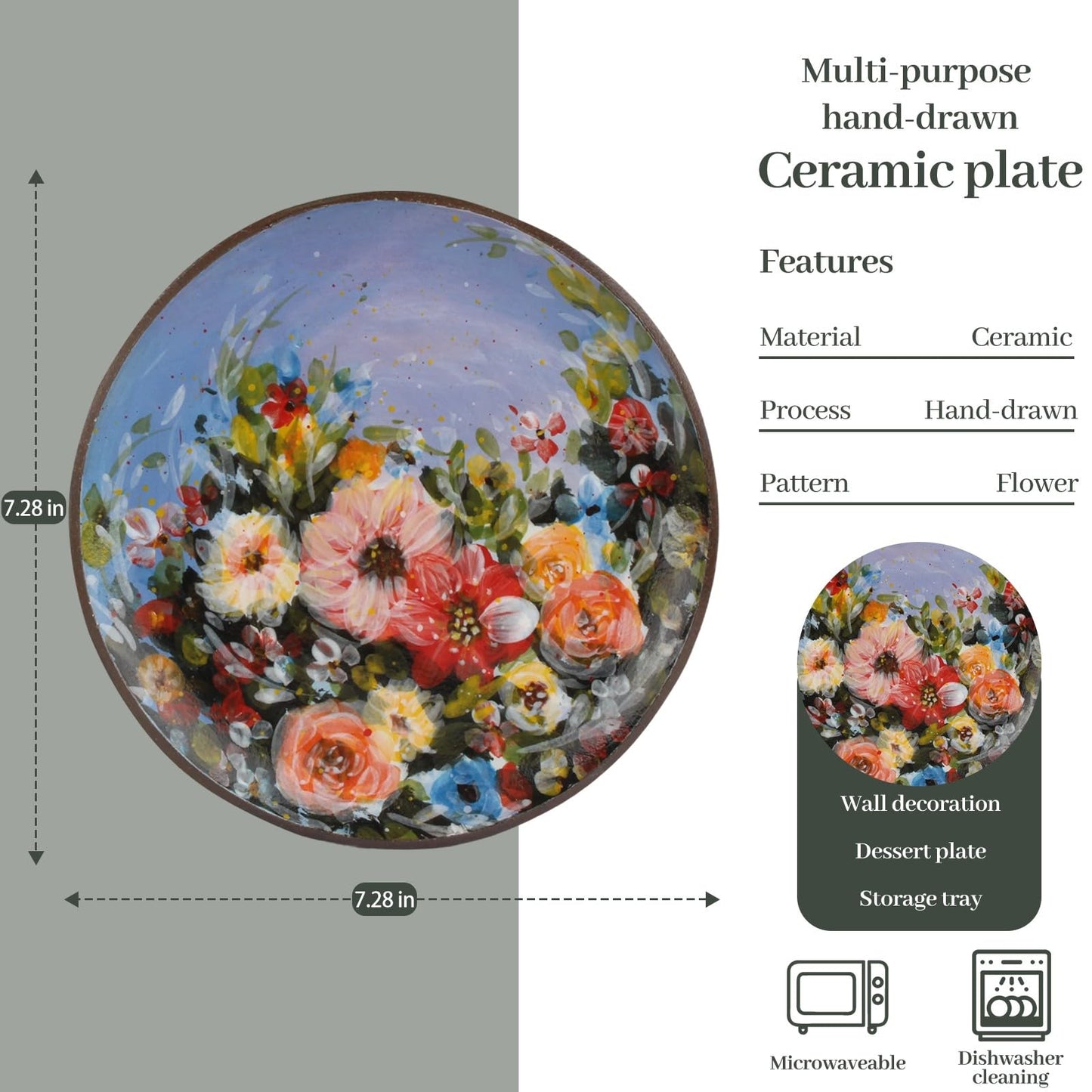 NJYYSYXB Handcrafted Ceramic Oil Painting Plate Functional Art Dinner Plate, Suitable for Tableware and Wall Decoration Dinner Plate That Can Be Safely Used In Dishwashers And Microwave Ovens