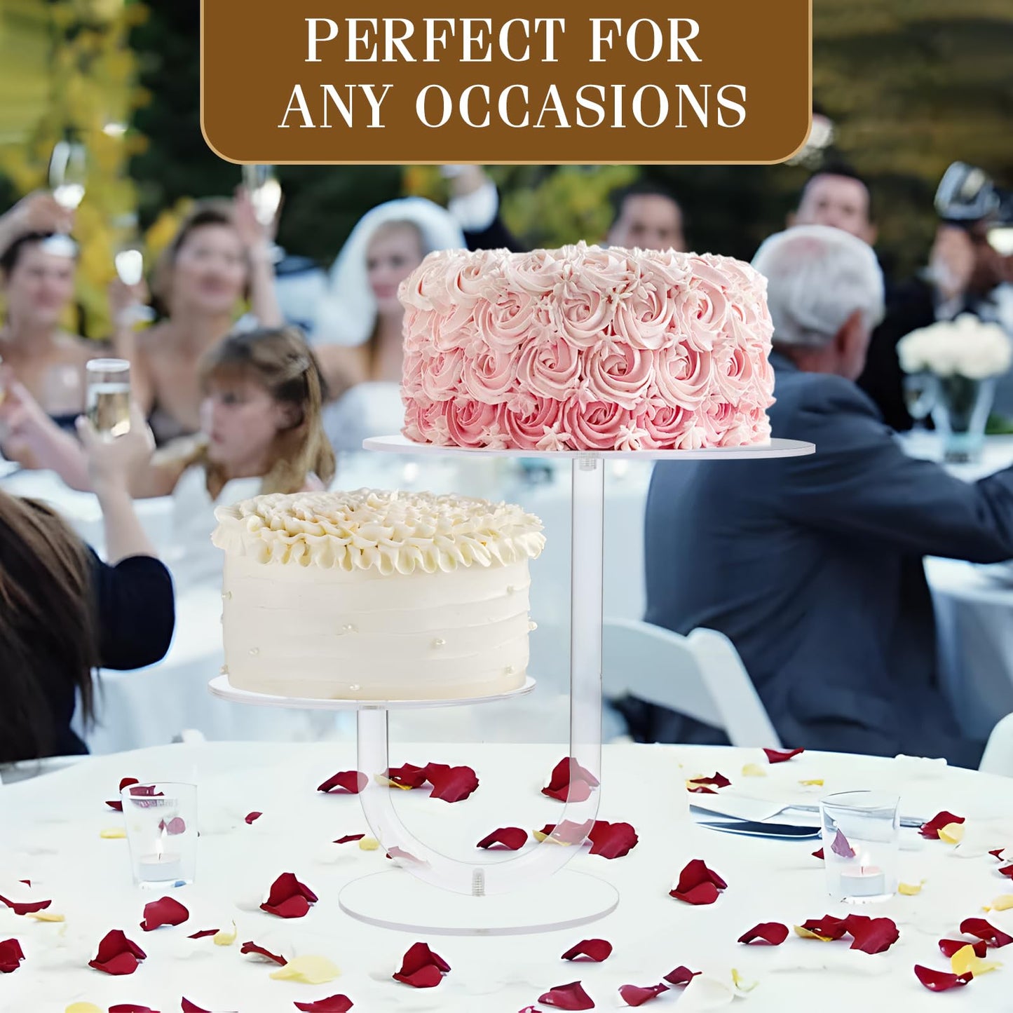 Boxalls Cake Stand 2 Tier - Stylish Clear Cake Tree Acrylic Cupcake Tower for Weddings, Birthdays, Anniversaries, Baby Showers, Parties Décor - 2 Cake Trays with 8 and 6 inch diameters