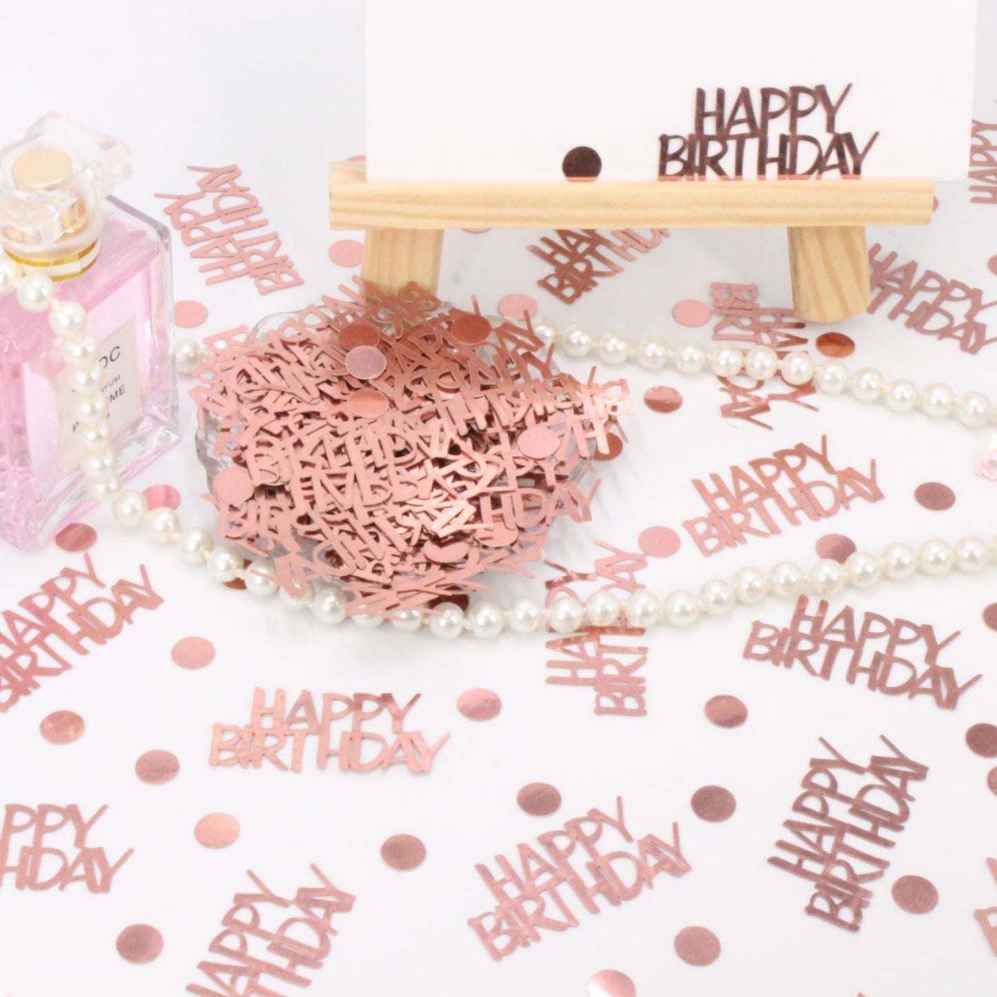 Blopee Rose Gold Birthday Confetti - 270 PCS Glitter Happy Birthday Decorations for Table