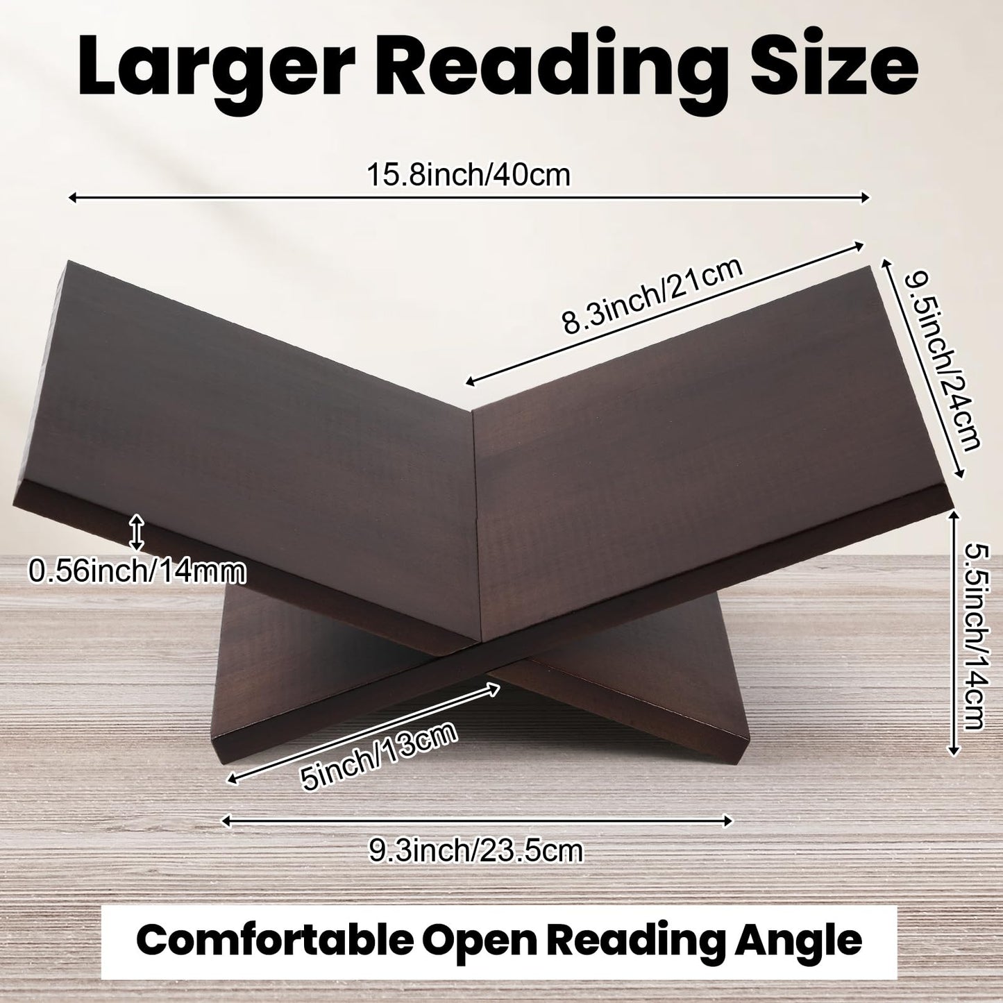 Honoson Open Display Book Stand 16 x 9 x 6 Inches Wooden Large Book Holder for Reading Open Bookstand X-Shaped Cookbook Stand for Bible Magazines Art Textbooks Recipe Coffee Table Decor(Dark Walnut)