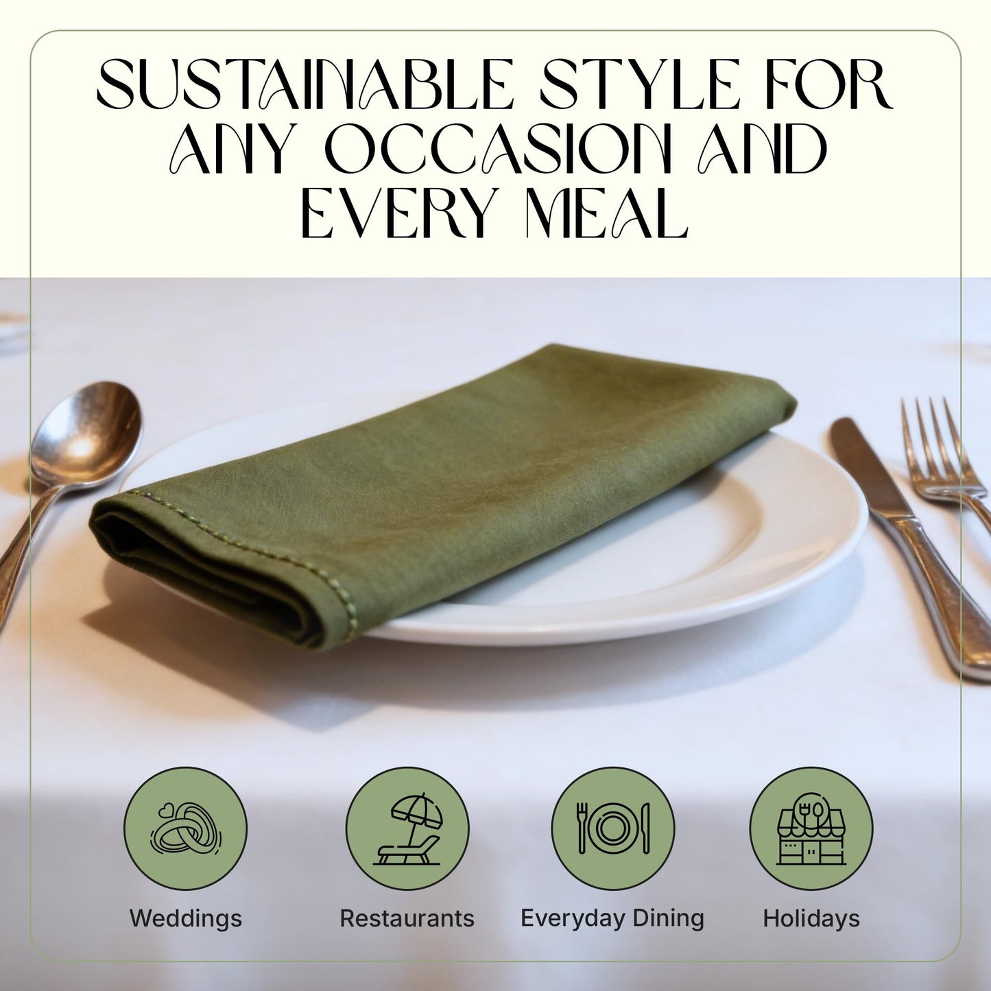 Ivy Heritage Cloth Napkins Set of 12, 100% Cotton Fabric Reusable Dinner Napkins, 18 x 18 Inch Washable Table & Kitchen Napkins for Everyday Dining, Entertaining, Home & Restaurant Use, Olive Green