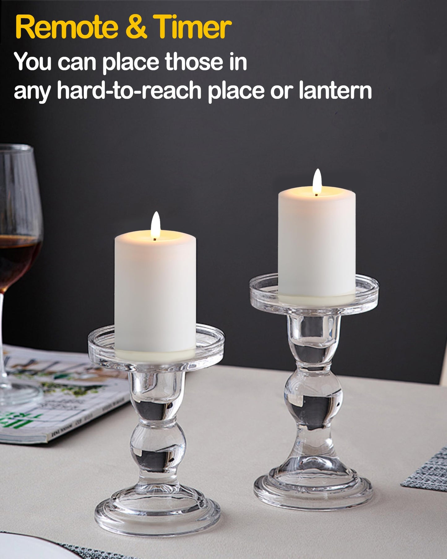 Gmnee 3"x4" Flickering Flameless Candles with Remote Timer, Real Wax, White Pillar Candles, Set of 3 Fake LED Battery Operated Candles for Home, Fireplace, Centerpiece, Rustic and Farmhouse Decor