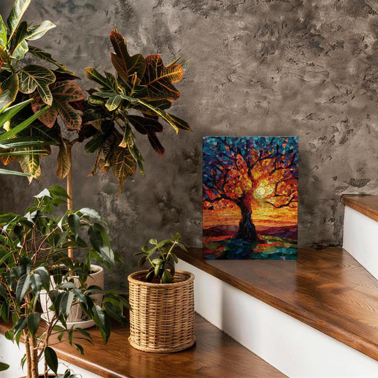 RTVJTERQ Neutral Canvas Art 8x10, Mosaic Tree of Life Abstract Oil Painting, Modern Colorful Decor for Living Room Bedroom Office
