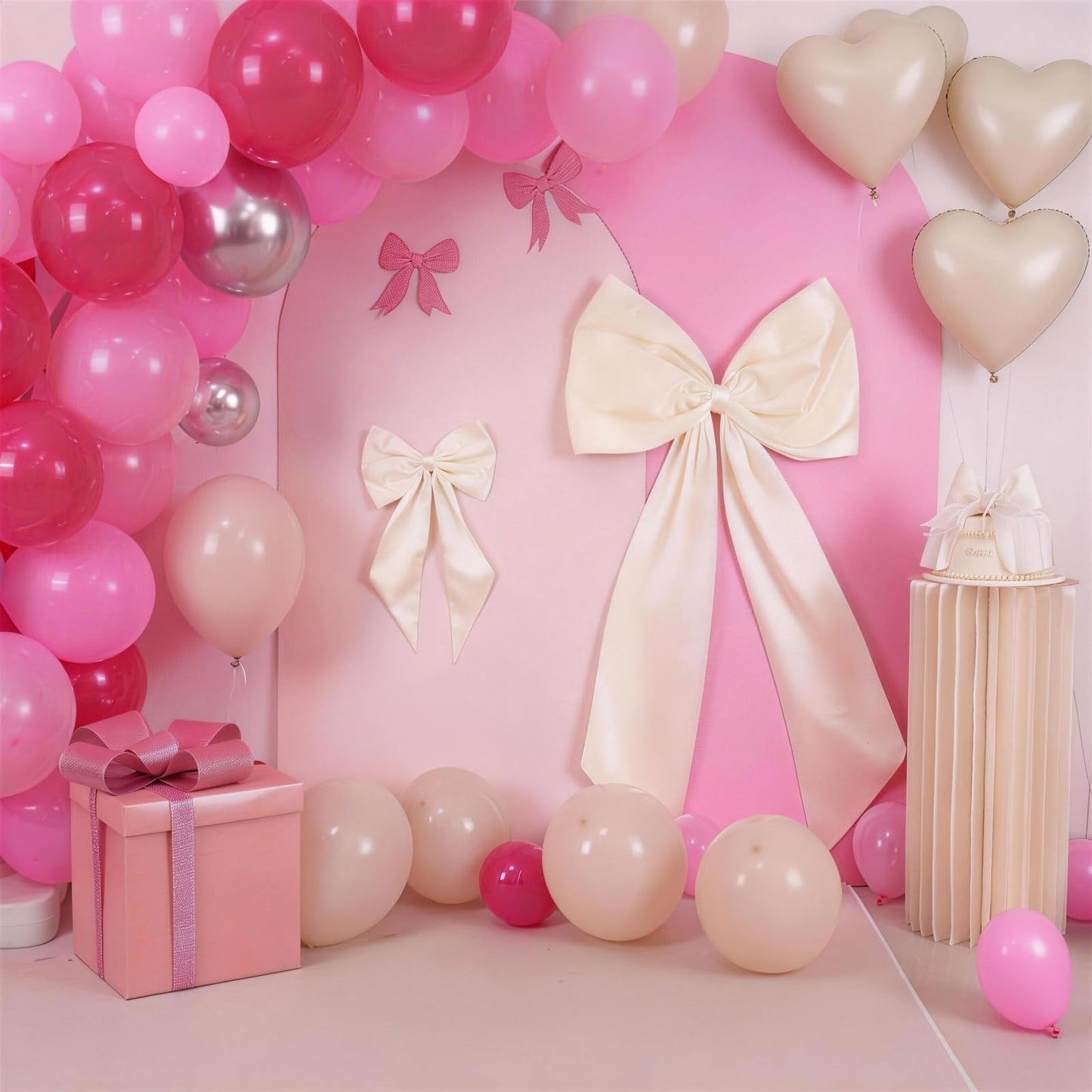 Ivory Bow Decor 2 Pack,Large & Small Coquette Room Backdrop Wall Decor for Valentine's Day Bachelorette Bridal Shower Wedding Birthday Christmas Decorations