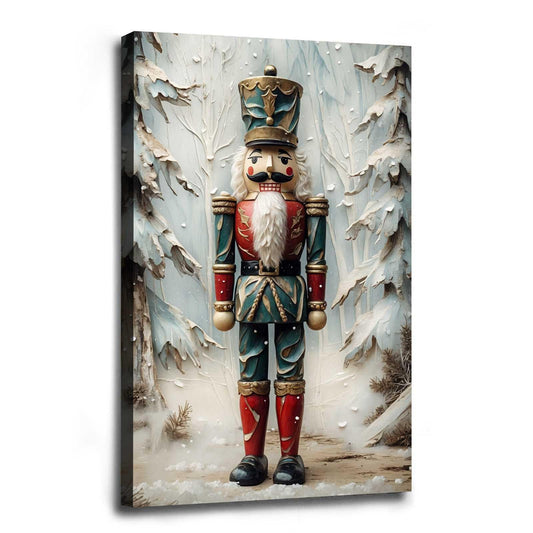 Nutcracker Christmas Art Print Vintage Holiday Decor Winter Nutcracker Wall Art Vintage Toy Soldier Print Festive Winter Poster Indoor Decor for Home Offices Living Room Bedroom Framed Ready to Hang
