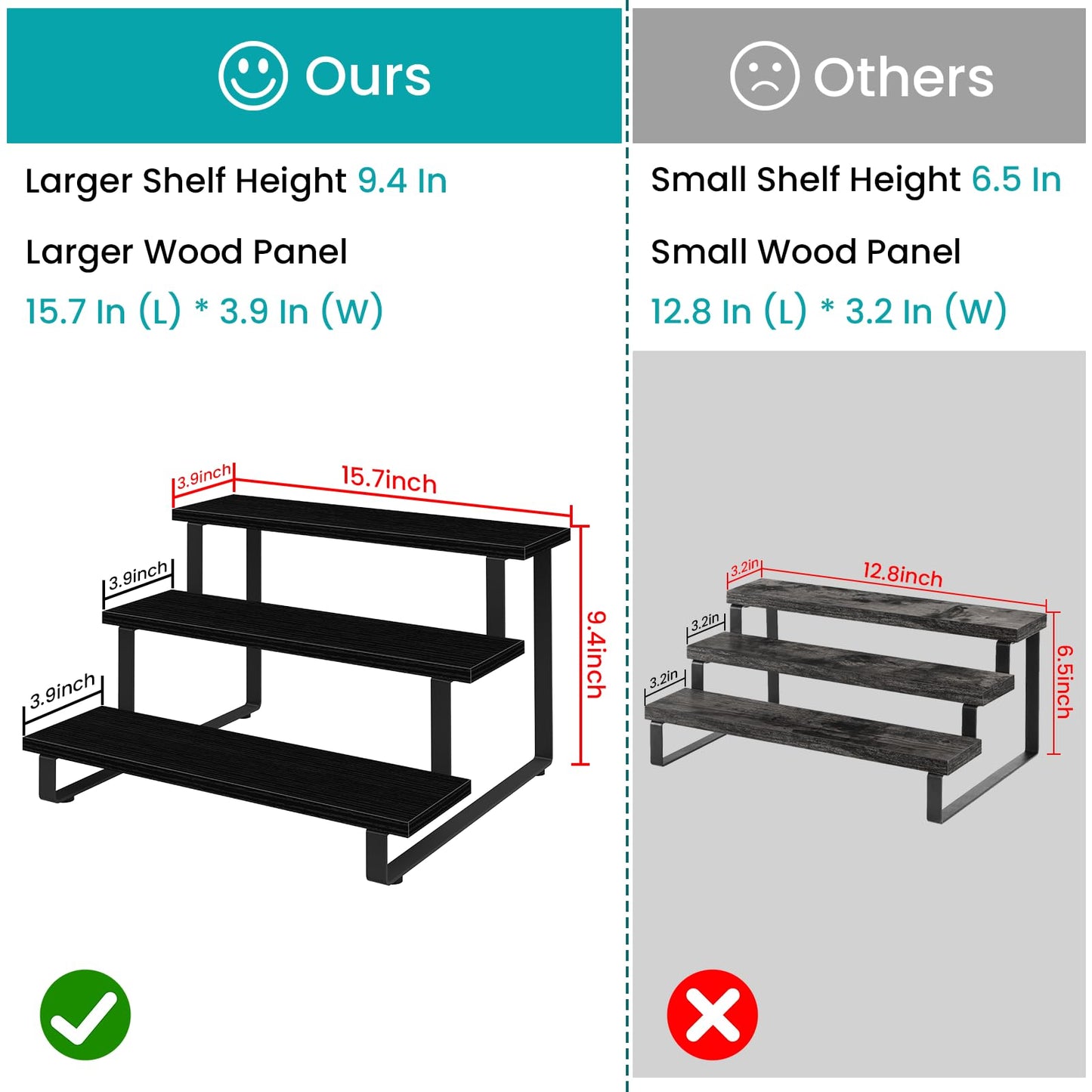 ELITEROO 3 Tier Wooden Display Riser Stand, Portable Products Display Shelf, 3 Step Straight Display Rack for Retail Tabletop, Countertop, Craft Shows, Farmers Market, Tradeshows, Vendors, Black