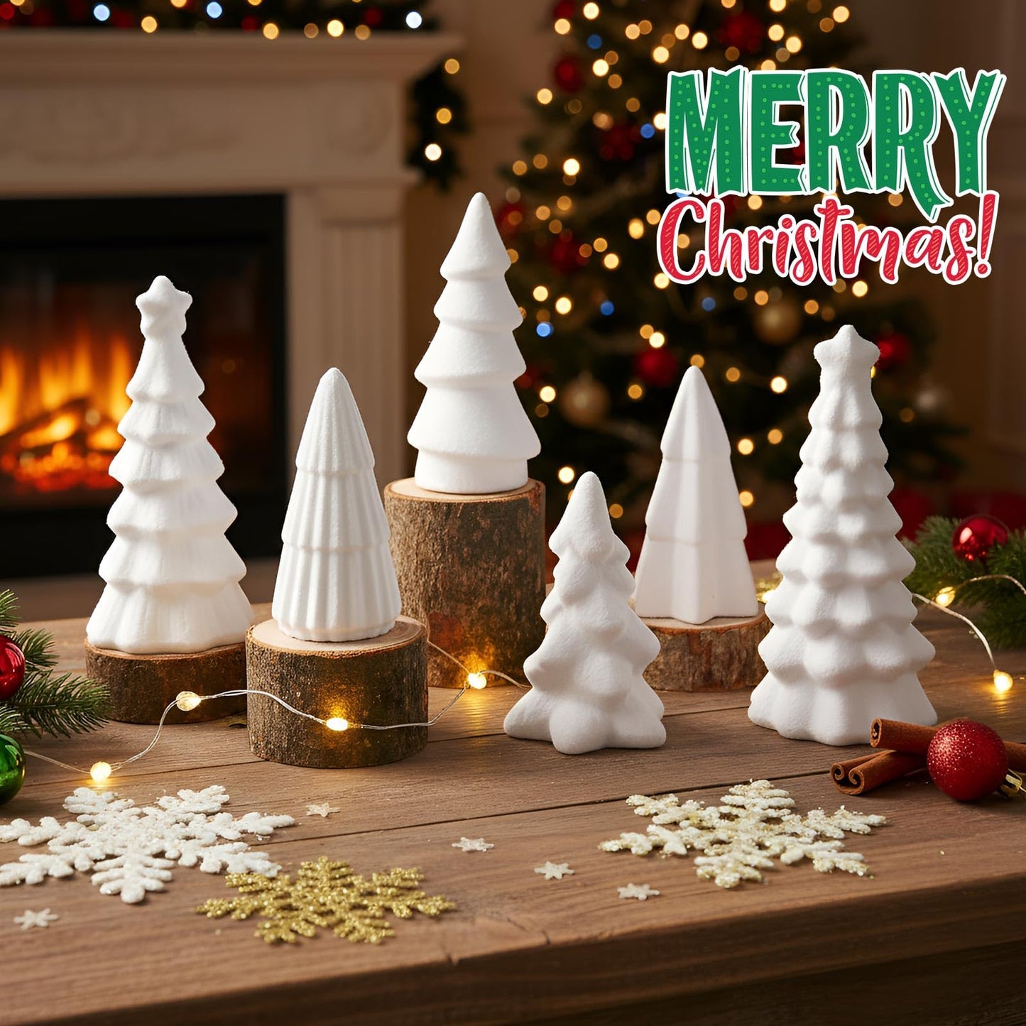 Bucherry 6 Pcs Christmas Ceramics Velvet Trees Set Christmas Table Decorations 3 Sizes Velvet Xmas Tree for Winter Holiday Table Centerpiece Decorations Mantel Decor Xmas Gifts(White)
