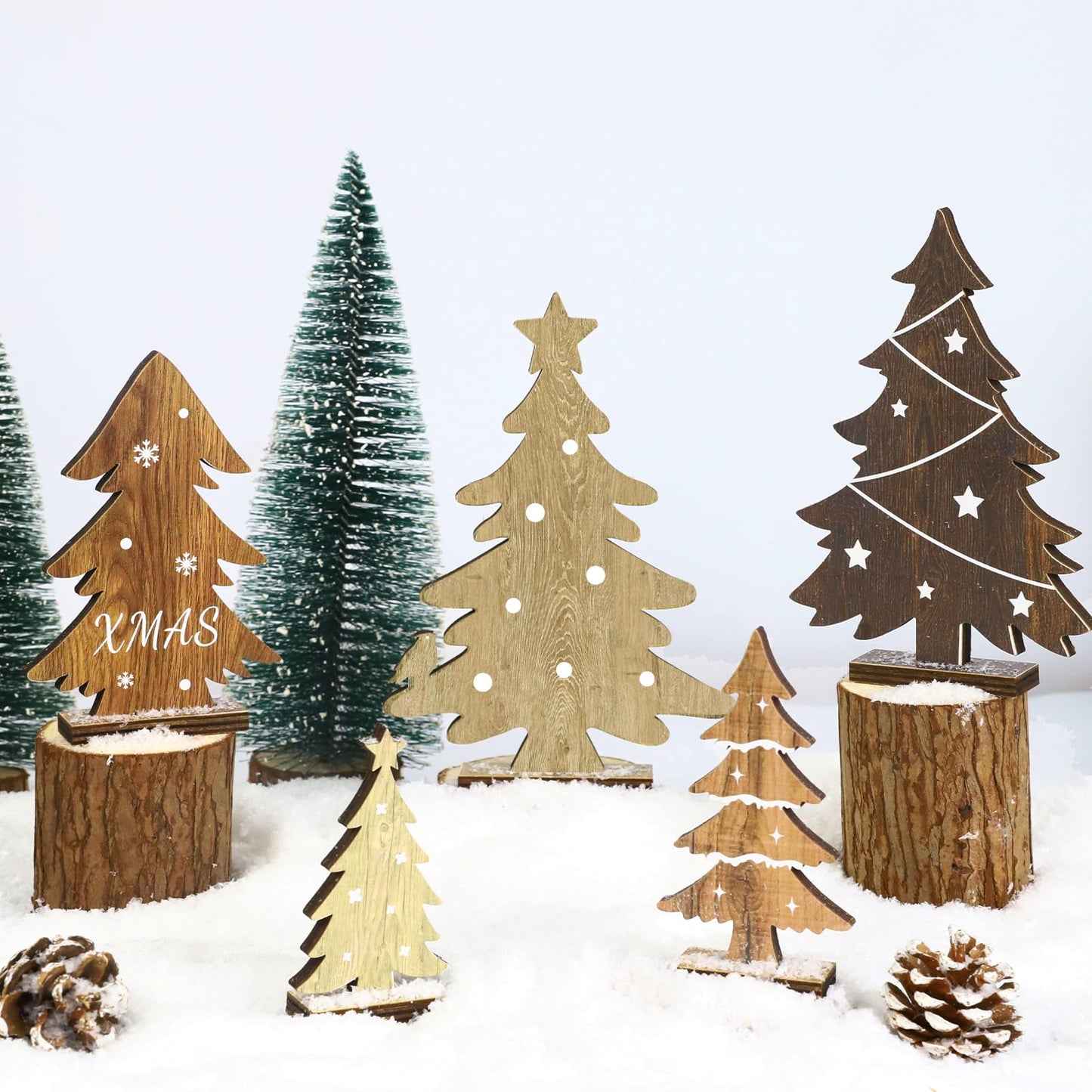 Christmas Decorations Indoor - 5PCS Wooden Christmas Trees Tabletop Shelf Decor Rustic Christmas Decorations Table Centerpieces Wooden Trees Sign for Home Office Fireplace Farmhouse Xmas Party