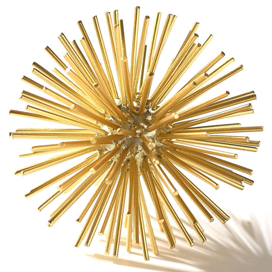 MOCOME Gold Sphere Decor, Metal Gold Starburst Tabletop Sculpture Decor, Modern Metal Starburst Centerpiece, Spike Ball Decoration for Home Decor
