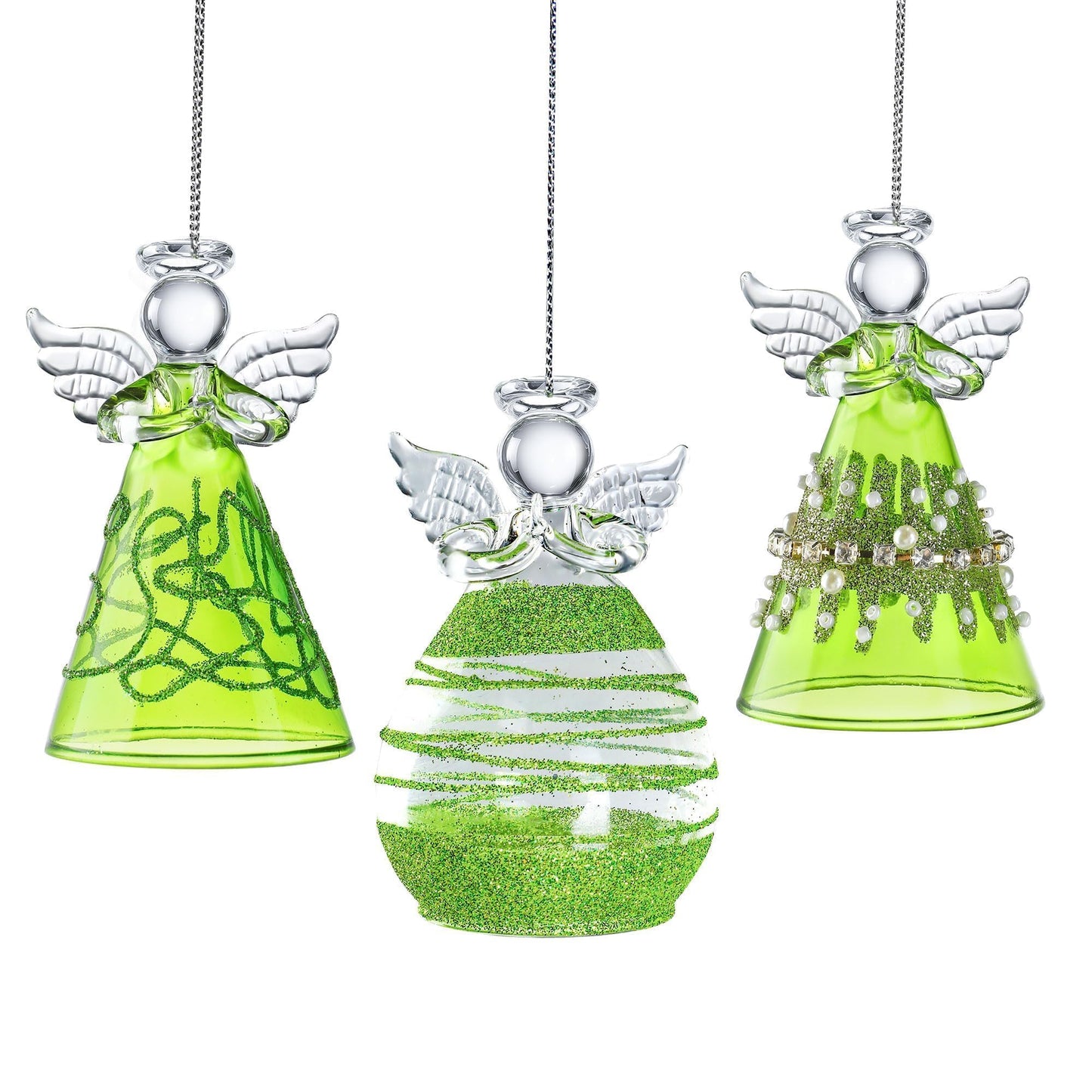 Green Glass Angel Ornaments Gift for Women, Set of 3 Crystal Guardian Angel Ornaments for Tree, 2026 Hand Blown Spun Glass Home Decor Irish Gift for Women