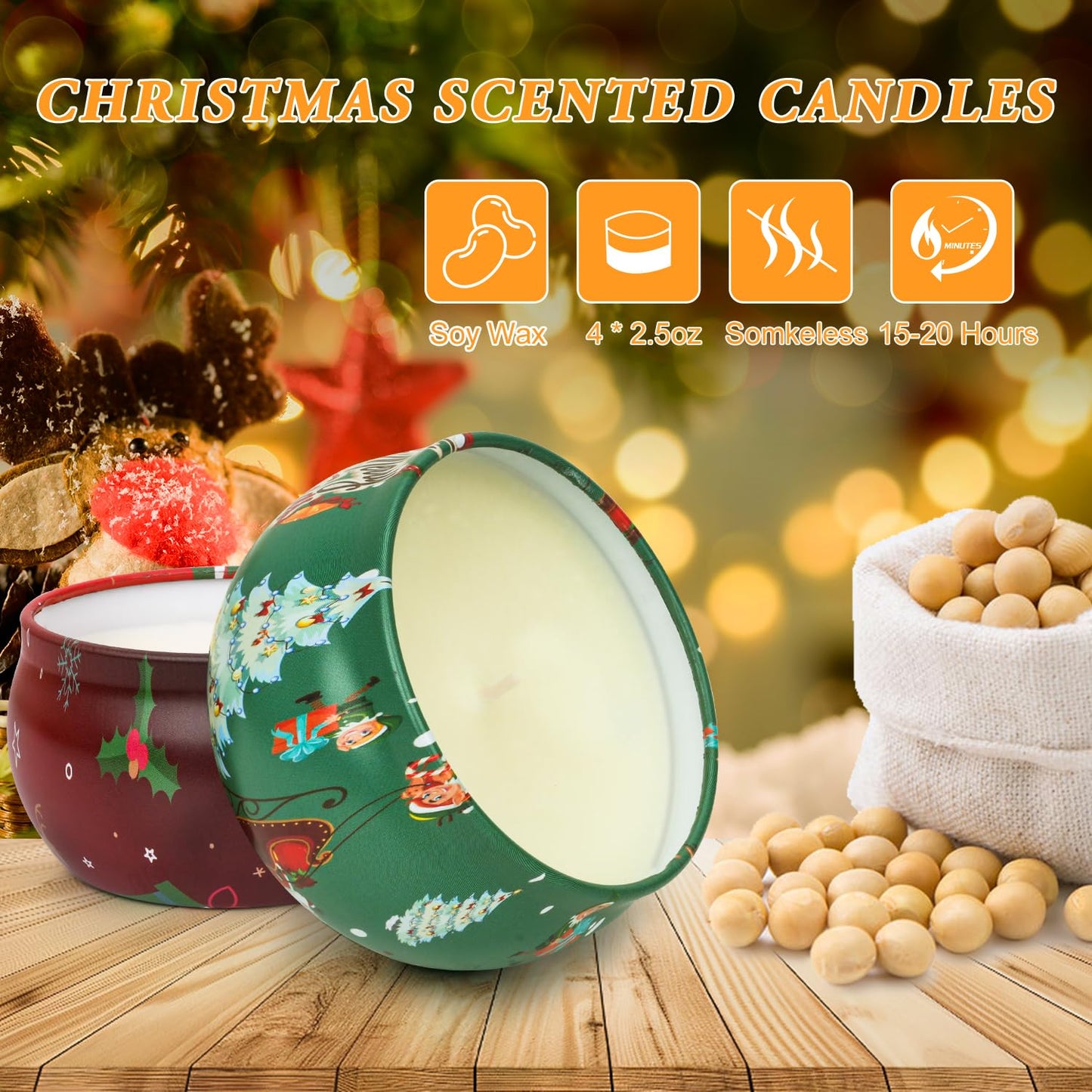 Christmas Candles Set, Christmas Scented Candle Gifts for Women, 4 Pack Small Aromatherapy Candle for Home Scented,Stocking Stuffers for Coworker Friends Teacher Adults Birthday Party