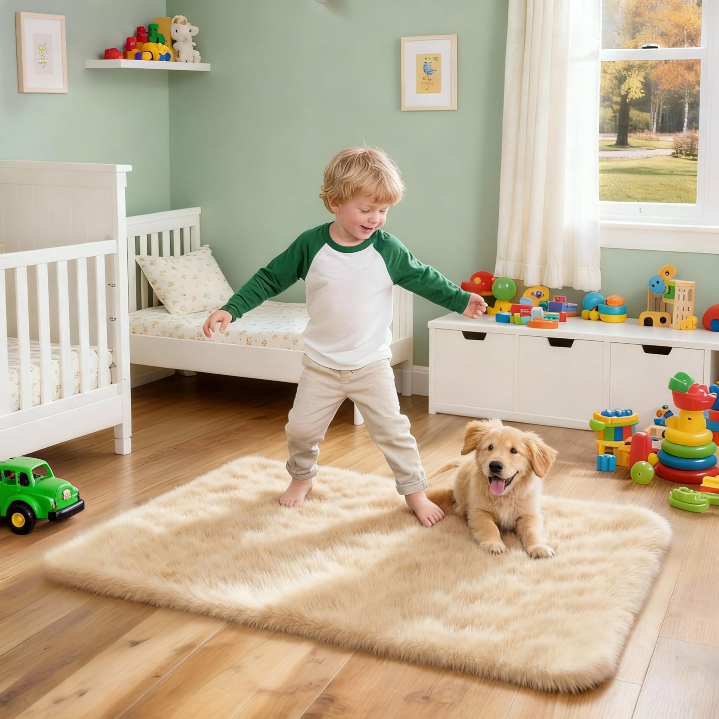 SWGRT 2x3 Solid Fluffy Camel Area Rug – Washable, Durable,Small Bedroom Rug, Non-Slip High Pile Shag Rugs for Living Room, Bedroom, Bedside, Dorms, Nursery Rooms, Kids Room, Soft Indoor Floor Carpet