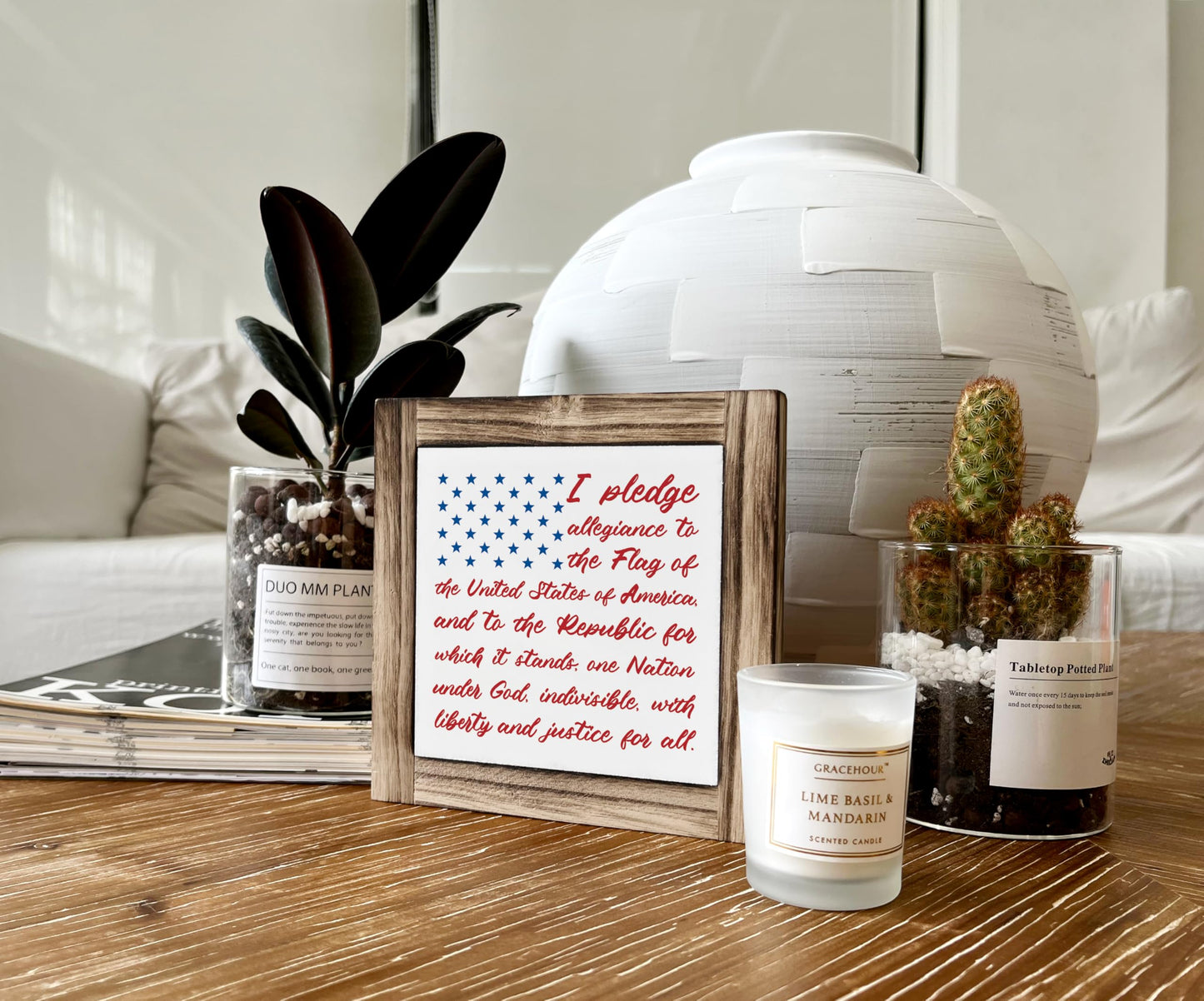 Americana Decor Wooden Sign, Patriotic American Flag Pledge of Allegiance Plaque, 4th of July Decorations Indoor, Memorial Day Home Decor, Rustic USA Wall Art Gift