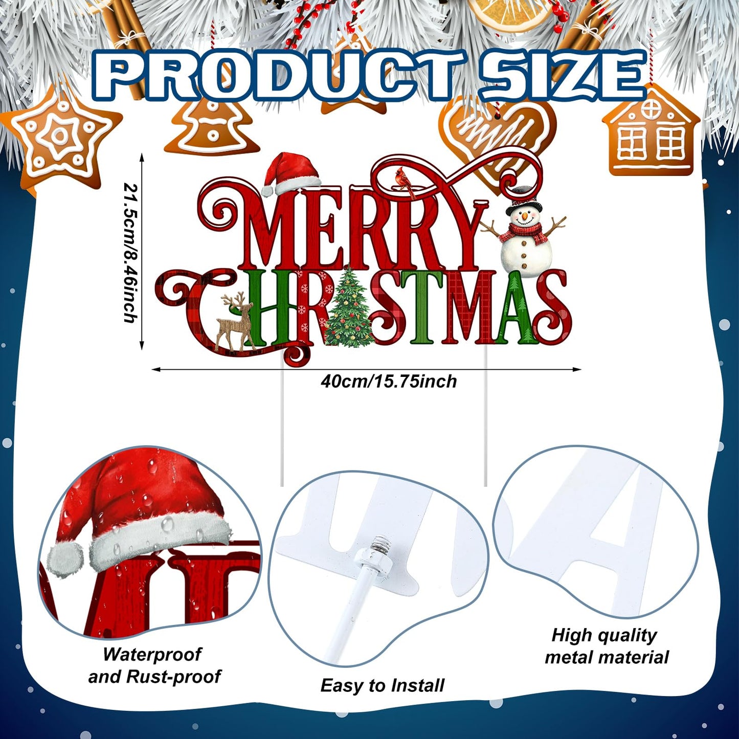 Memorywuu Metal Christmas Decoration Merry Christmas Yard Sign Stake 14.2 Inch Xmas Tree Snowman Santa Hat Outdoor Yard Decor for Xmas Outside Holiday Lawn Decorations Garden Patio Walkway
