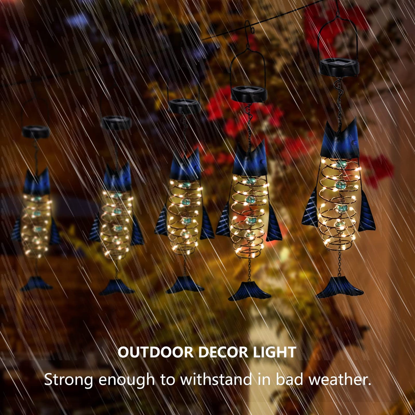 HONGLAND Patio Deals Solar Lanterns Outdoor Waterproof, Fish Lantern Lights, Metal Hanging Garden Decor for Patio & Yard, Gifts for Fishermen, Warm White LED Home Decoration