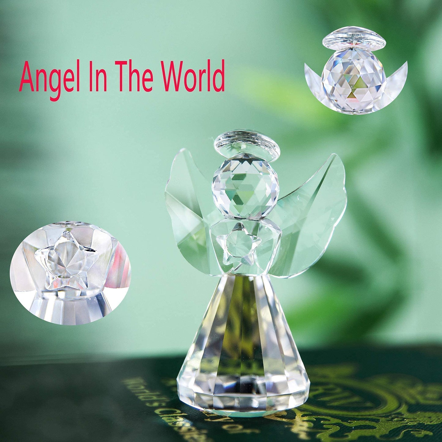 HDCRYSTALGIFTS 3inch Crystal Guardian Angel Figurine Paperweight Decor Glass Christmas Angel Statue Ornaments Art Collectible Gift for Women (Clear)
