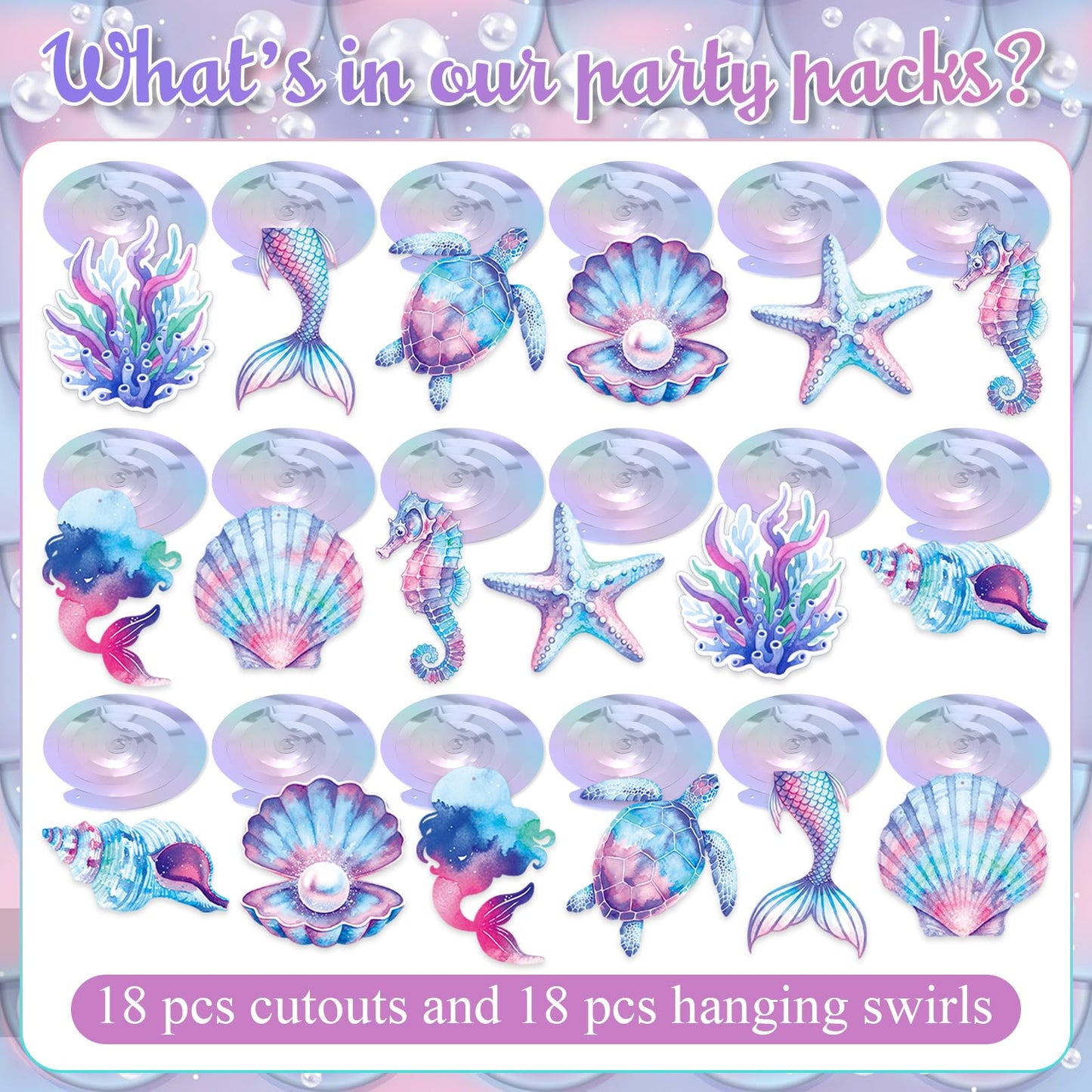 Mermaid Hanging Swirls, 36Pcs Mermaid Ceiling Streamers Sea Creature Hanging Decorations for Ocean Mermaids Theme Party Supplies