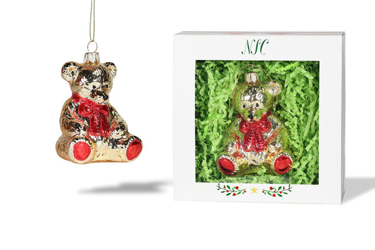 North Star Christmas | Golden Teddy Bear Glass Ornament | Baby Collection