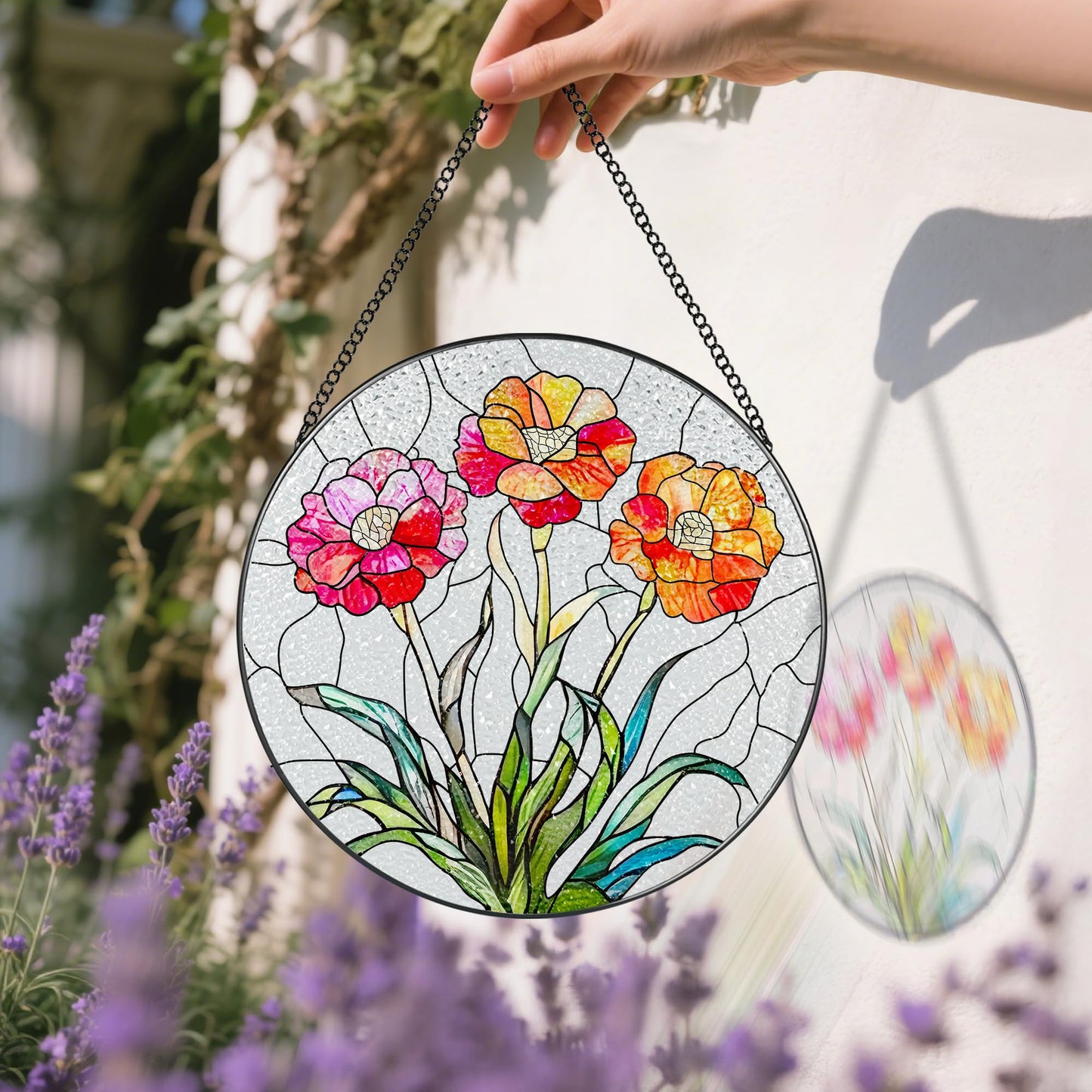 Stained Glass Window Hanging, 8 Inch Birth Flower Glass Suncatcher Ornament, Suncatchers for Windows, Window Decoration and Christmas, Mother's Day, Birthday, Gift for Women, Birth Flower Gifts - Jan