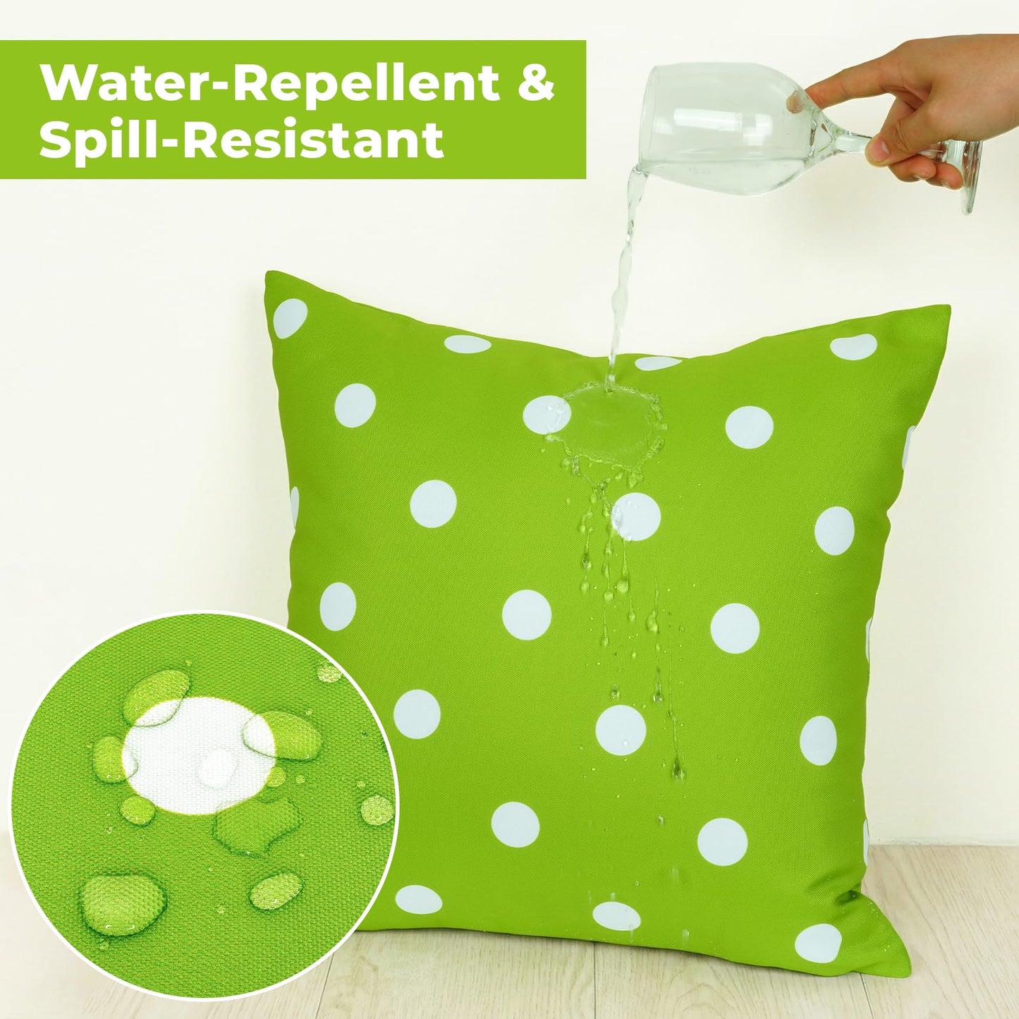 Poise3EHome Outdoor Throw Pillow Covers Set of 2 Water Repellent Decorative Pillow Covers for Living Room, Couch, Patio, Spring, Summer,18X18 Inches, Green Polka Dot