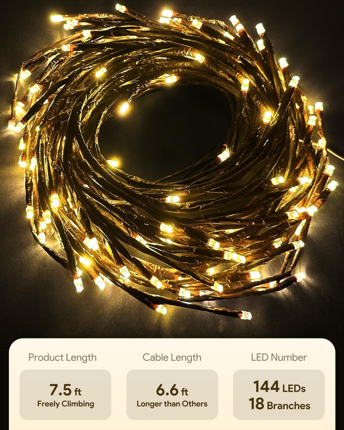 NIDISETPJAS Enchanted Willow Vine Lights with Remote, Christmas Swags Decorations Indoor Room Decor, 18 Branches 144 LEDs Lighted Willow Vine Lights for Walls Bedroom Home Decor