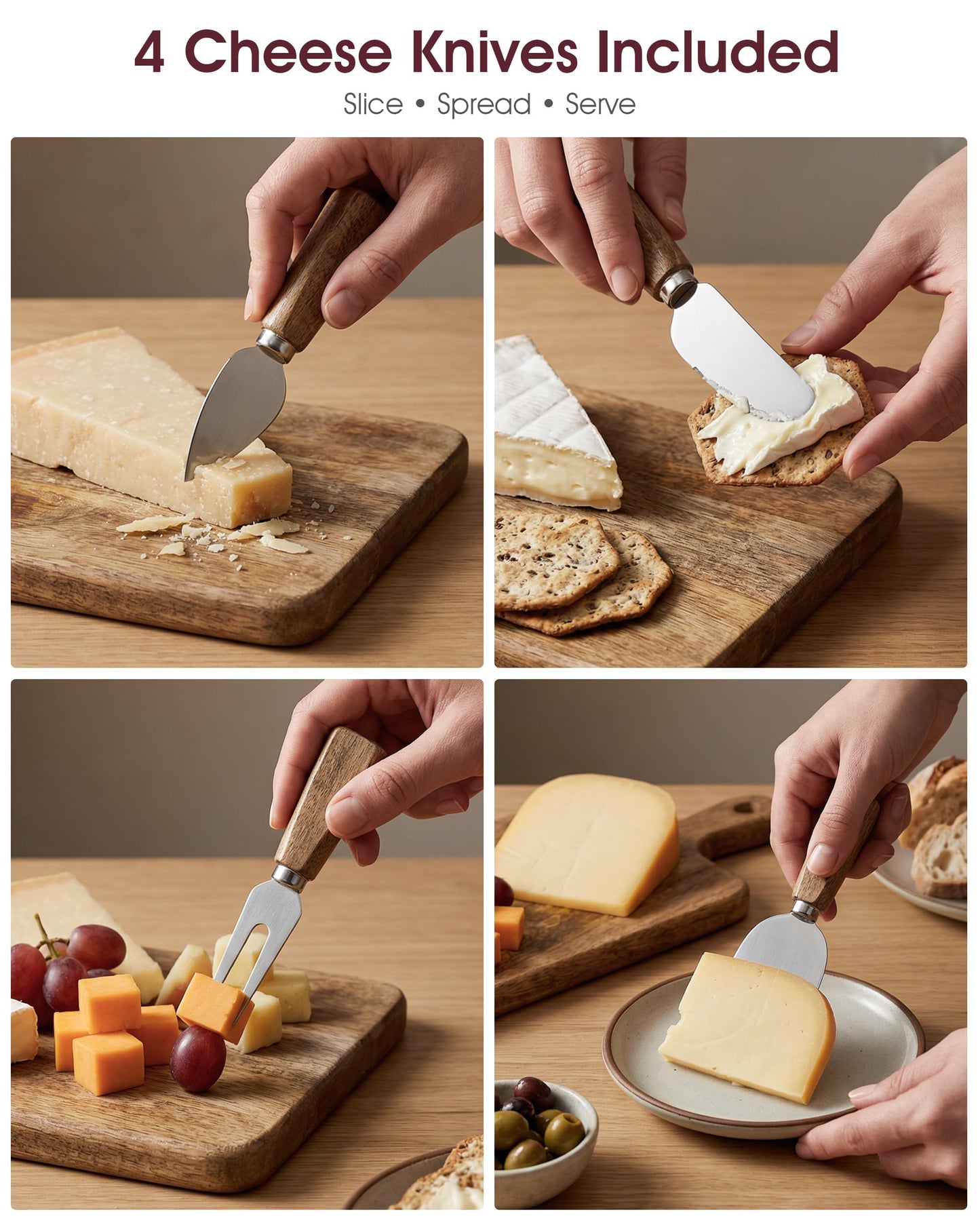 GleeNflux Charcuterie Board Set, Acacia Wood Cheese Board with 4 Cheese Knives, Engraved Serving Tray with Handle – Cutting Board for Kitchen & Entertaining, Housewarming Gift