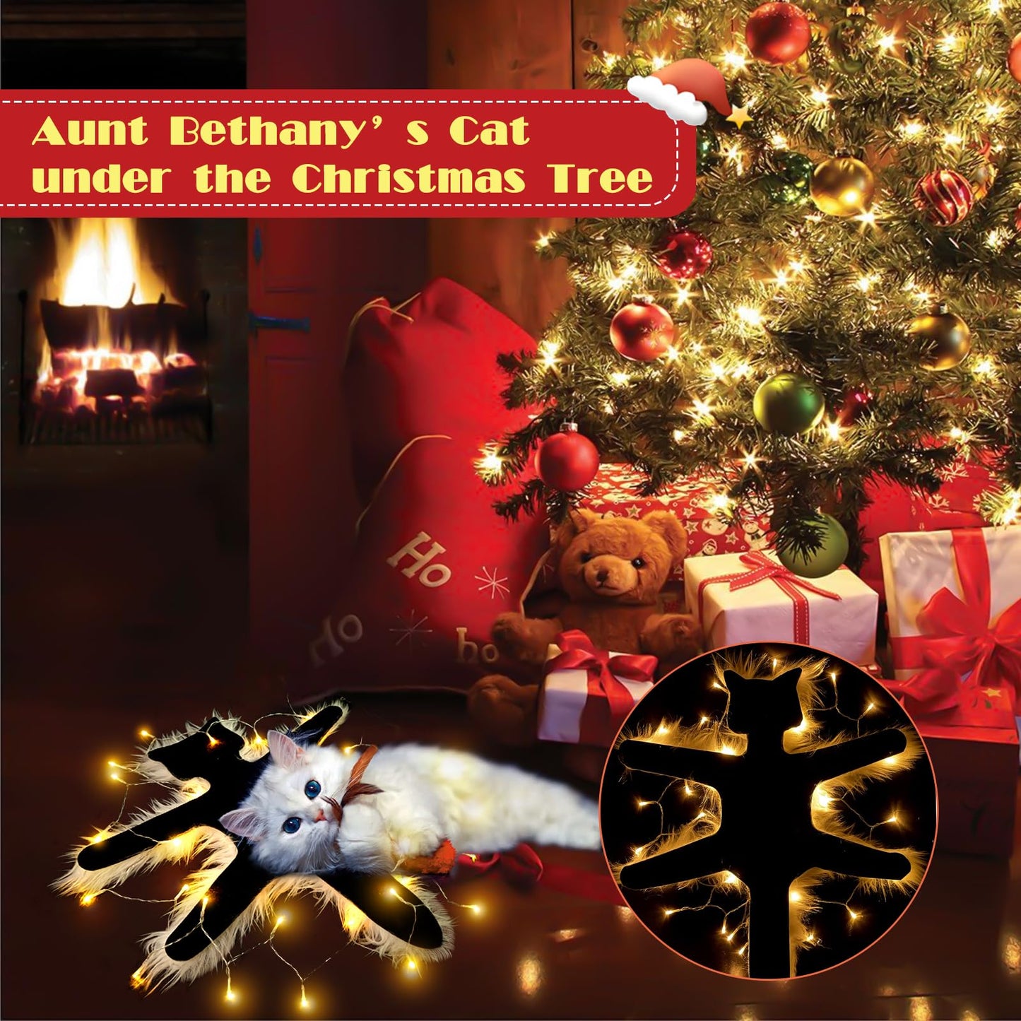 LARFOEK Light Up Fried Cat Rug, Christmas Vacation Decoration Vacation Village Gifts Funny Christmas Decoration Rug with Light Always On or Flashing Halloween Decor (Warm Lights)