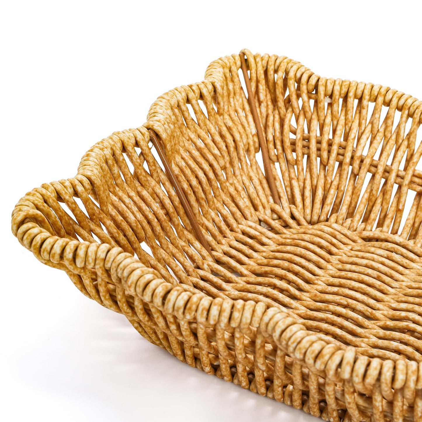 Jucoan 3 Pack Poly Wicker Bread Baskets, Imitation Rattan Fruit Baskets, Rectangular Tabletop Woven Serving Baskets Trays for Fruits Vegetables and Snacks, Restaurant Hotel Kitchen
