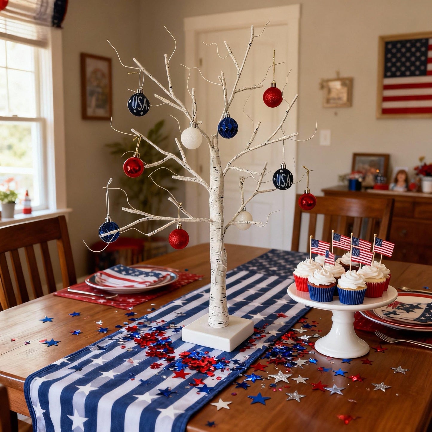 HipTree Mini Patriotic 4th of July Tree Ornaments Decorations,30ct 1.57 Inch Red White Blue Christmas Ornaments Set for Tree,Baubles for Memorial Day, Independence Day,Veterans Day, Flag Day