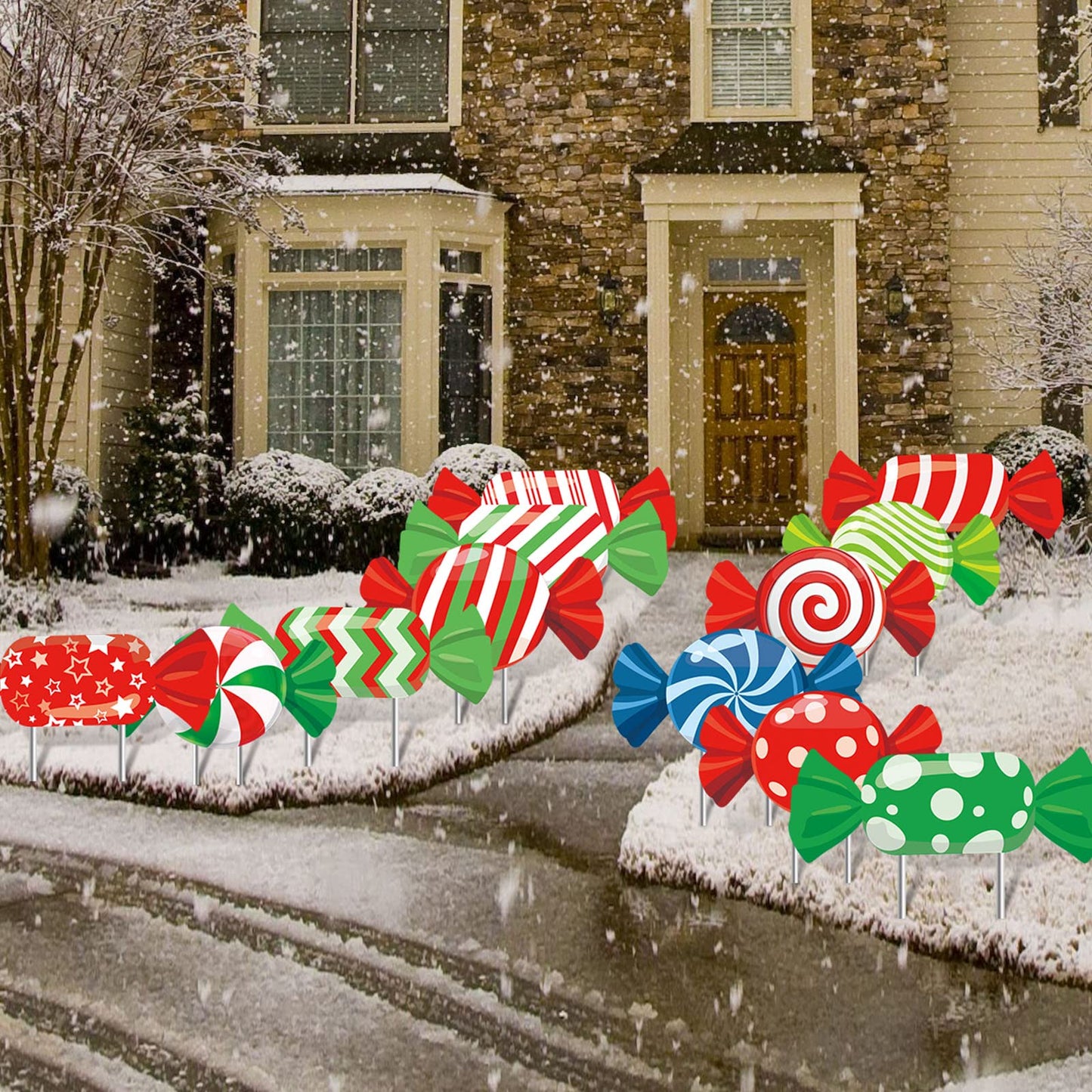 Sawysine 24 Pieces Christmas Candy Outdoor Lawn Yard Sign Yard Stakes Christmas Holiday Garden Decor with Waterproof Corrugated Cardboard for Xmas Pathway Walkway Decorations (Candy Style)