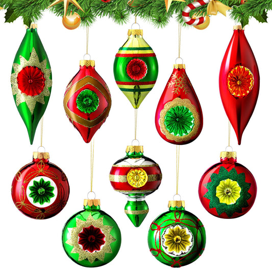 Thyle 10 Pcs Vintage Christmas Ornaments Glass Christmas Antique Decorations Mini Retro Balls Ornaments Hanging Gazing Ball Witches Ball Friendship Decor for Xmas Tree Decoration Garden Window Gift