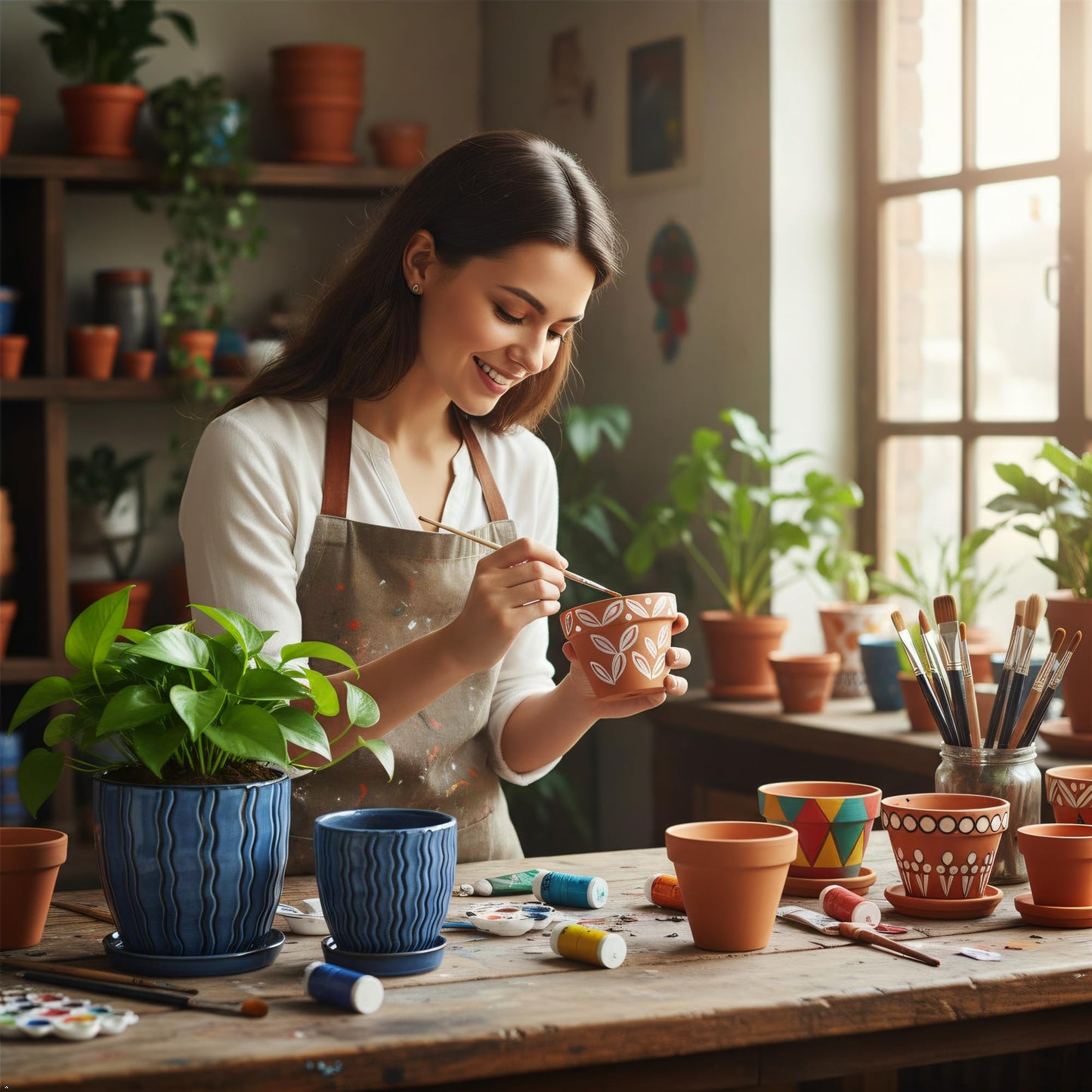 Ceramic Planter, 4.5+5.5 Inch Small Plant Pots, Flower Pots Indoor Planters with Drainage and Tray, Pot for Indoor Plants - Succulents, Snake Plant, Cactus, Aloe Vera, Herb for Home Decor(Glaze Blue)