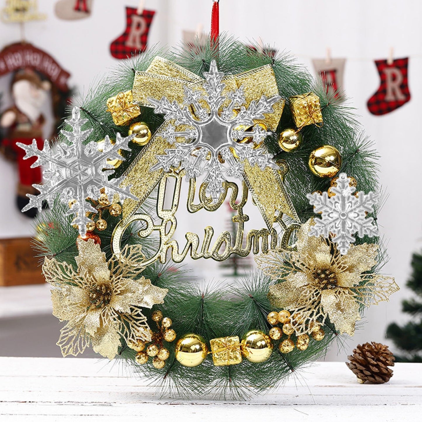 MIAO JIN Plastic Winter Snowflake Ornaments Xmas Tree Hanging Decorations for Christmas Tree Wedding Birthday Party Home Window Door Decorations,24PCS