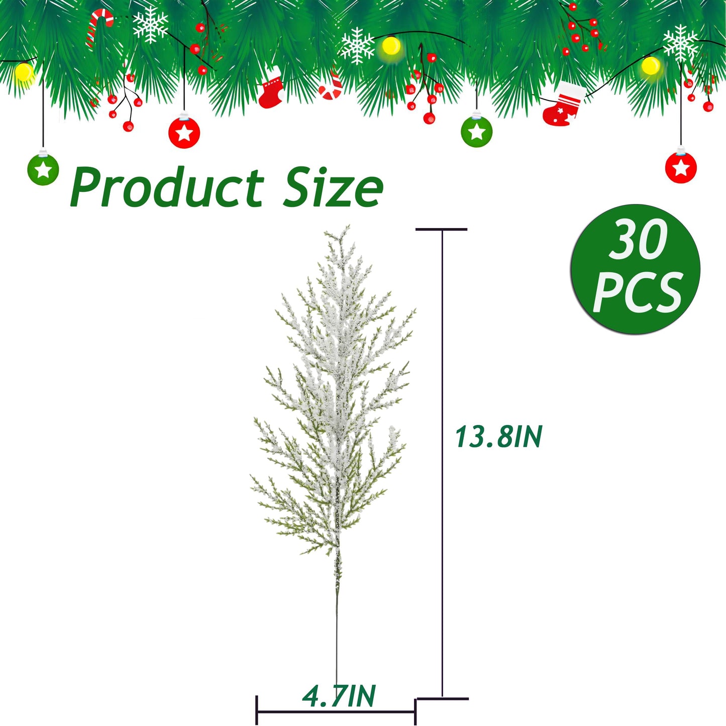 Orgrimmar Snowy Artificial Pine Branches,30 Pcs Christmas Greenery Pine Stems, 13.8” Frosted Faux Cedar Branches, Christmas Greenery Picks for Wreath DIY Craft Home Decorations