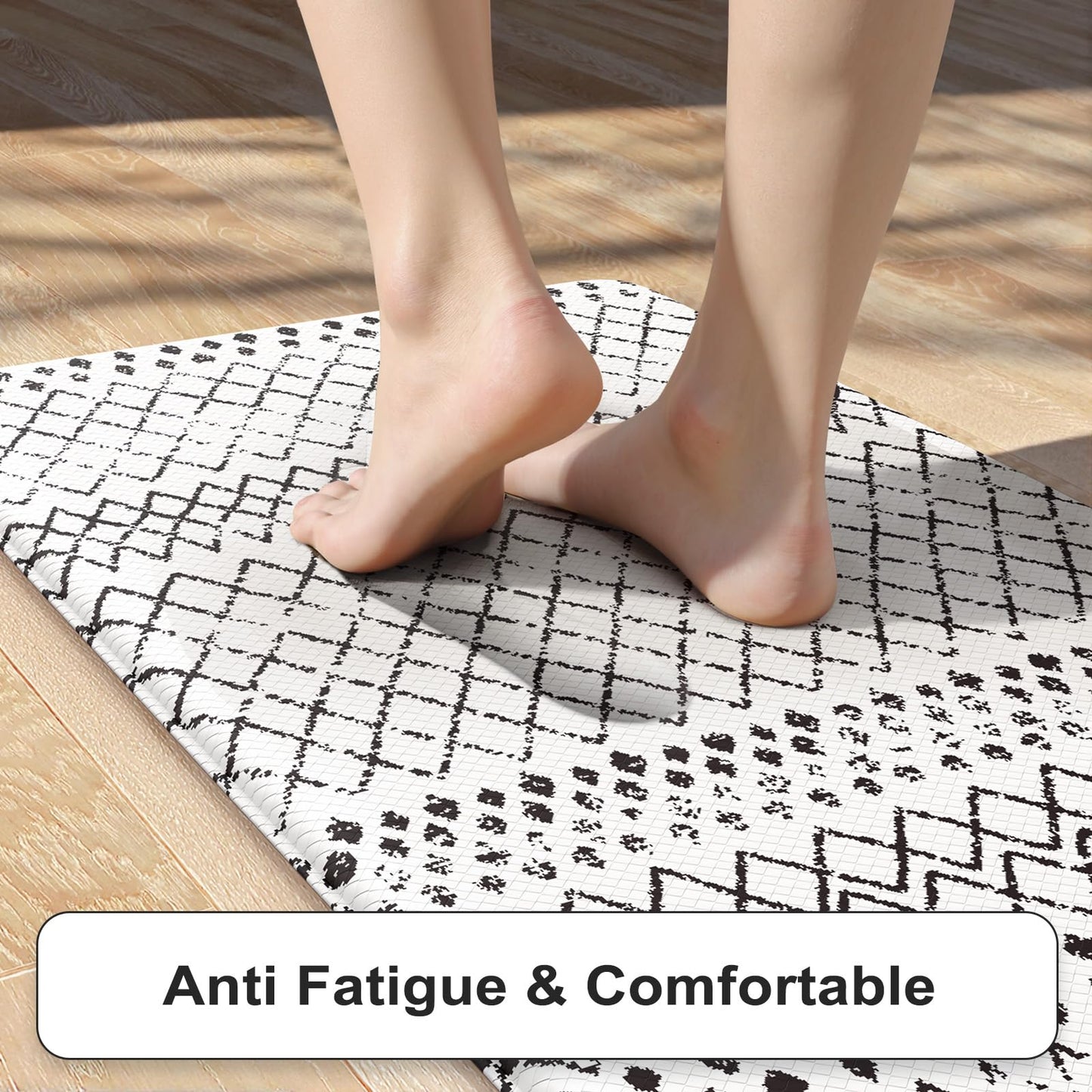 KIMODE Kitchen Mats 2PCS,Cushioned Anti Fatigue Kitchen Rugs and Mats,Non Skid Waterproof Kitchen Mats for Floor,Comfort Foam Standing Mat for Home Decor, Office,Sink,Laundry Room,Desk,Black and White
